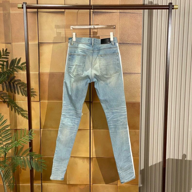 Amiri Amiri Washed Blue Destroyed Side Stripe Patch Logo Denim P Size US 30 / EU 46 - 2 Thumbnail