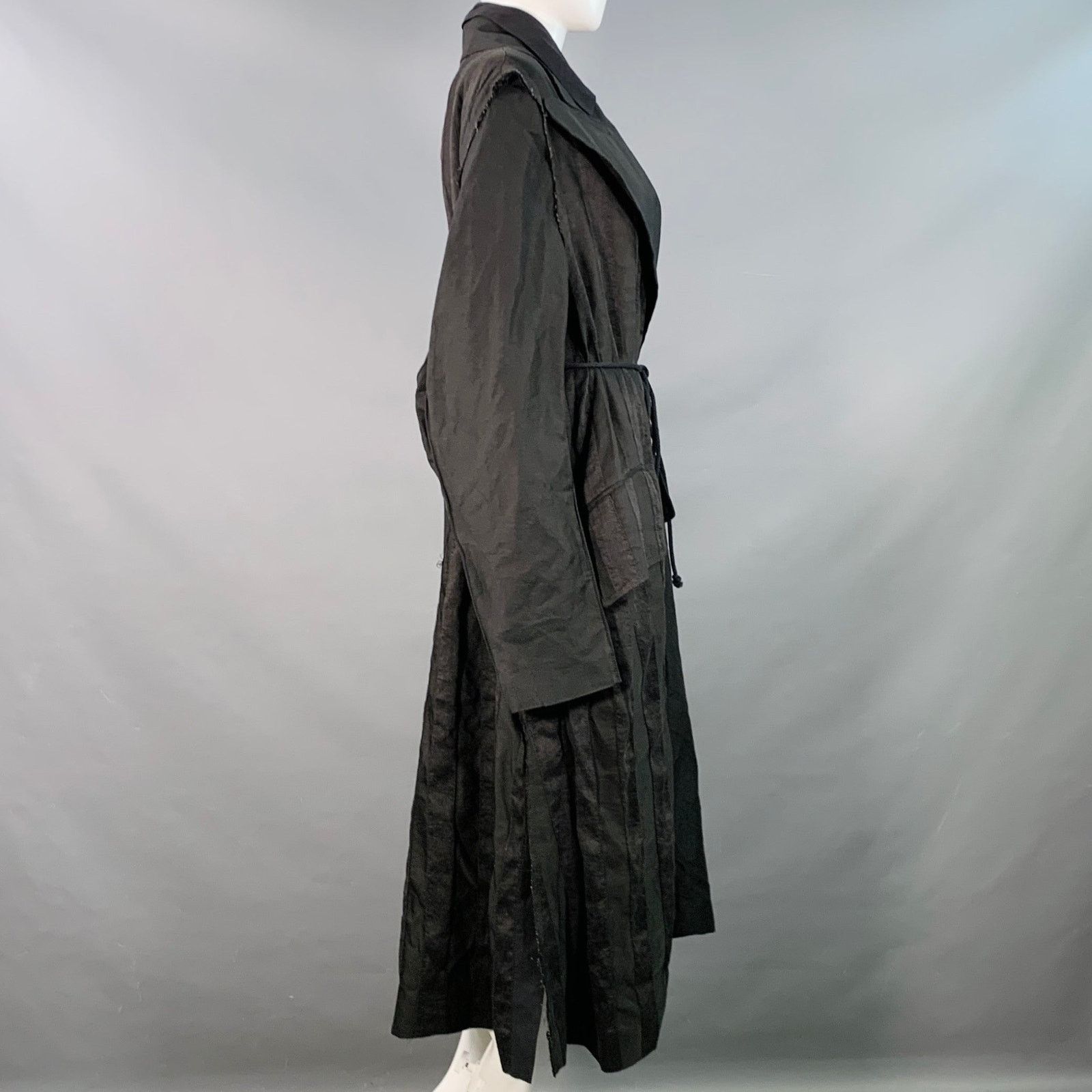 Ann Demeulemeester ANN DEMEULEMEESTER S Black Linen Blend Layered Trench Coat Size XS / US 0-2 / IT 36-38 - 4 Thumbnail