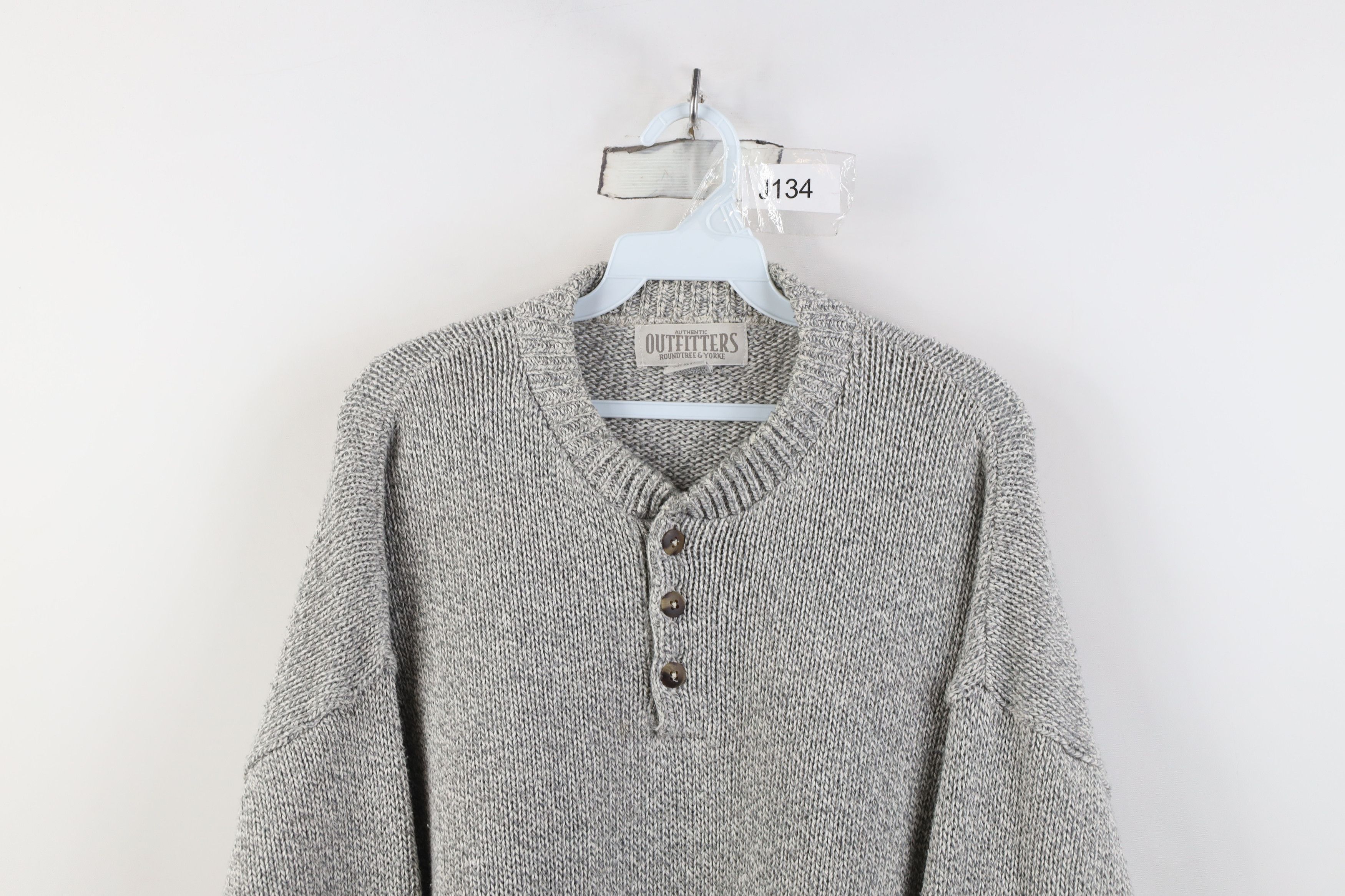 Vintage Vintage 90s Streetwear Ribbed Knit Henley Sweater Gray USA Size US XL / EU 56 / 4 - 2 Thumbnail