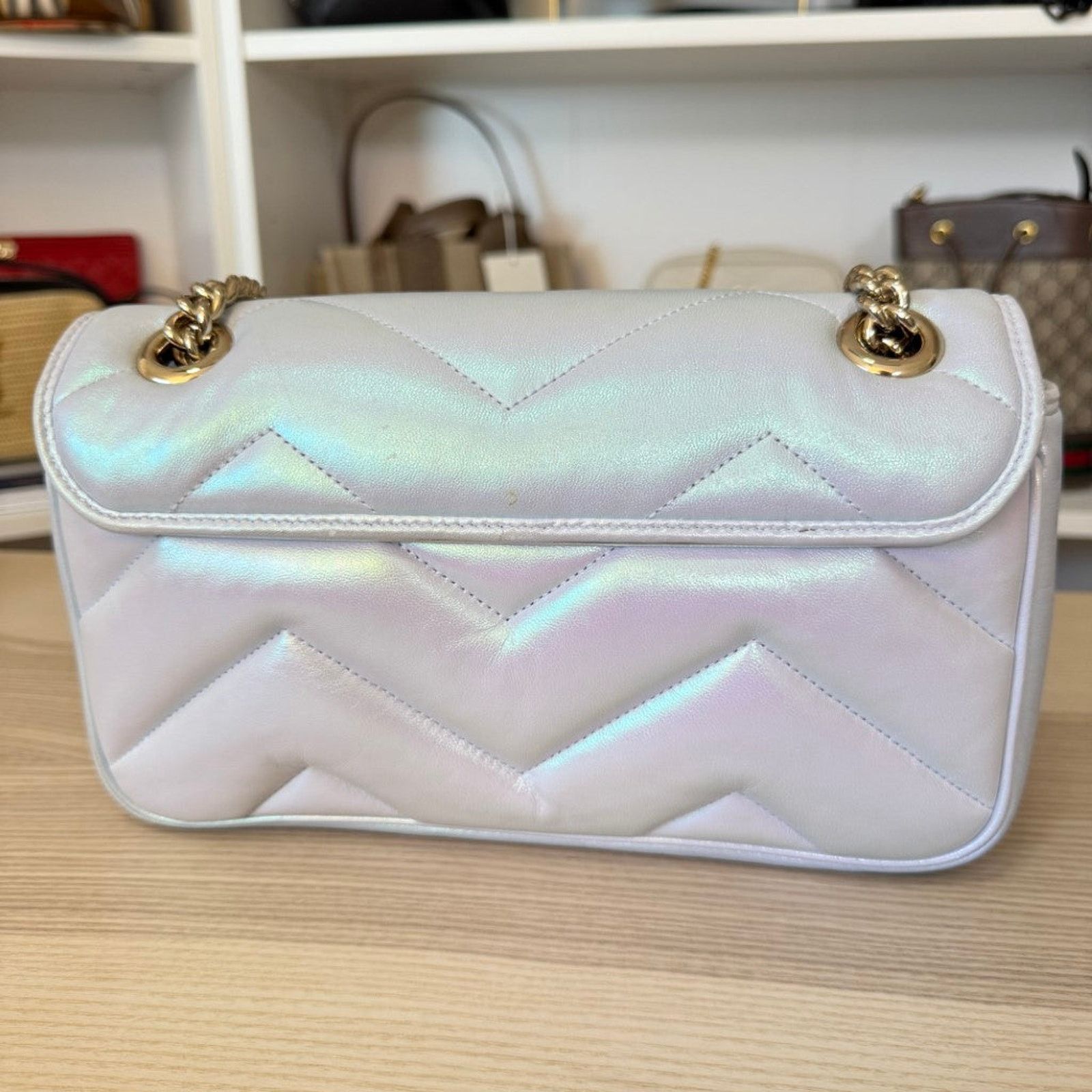 Gucci Gucci Matelasse Small GG Marmont Iridescent Snow Light Blue Size ONE SIZE - 3 Thumbnail
