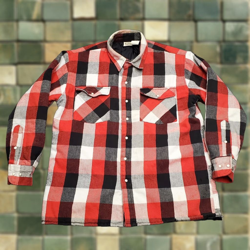 Vintage VINTAGE Five Brothers Shirt Jacket Mens XL Red Plaid Outdoor Lined Pearlsnap Buttons Snap Pockets Casual Twill Cotton Long Sleeve Collar Mens XL Red Size US XL / EU 56 / 4 - 1 Thumbnail
