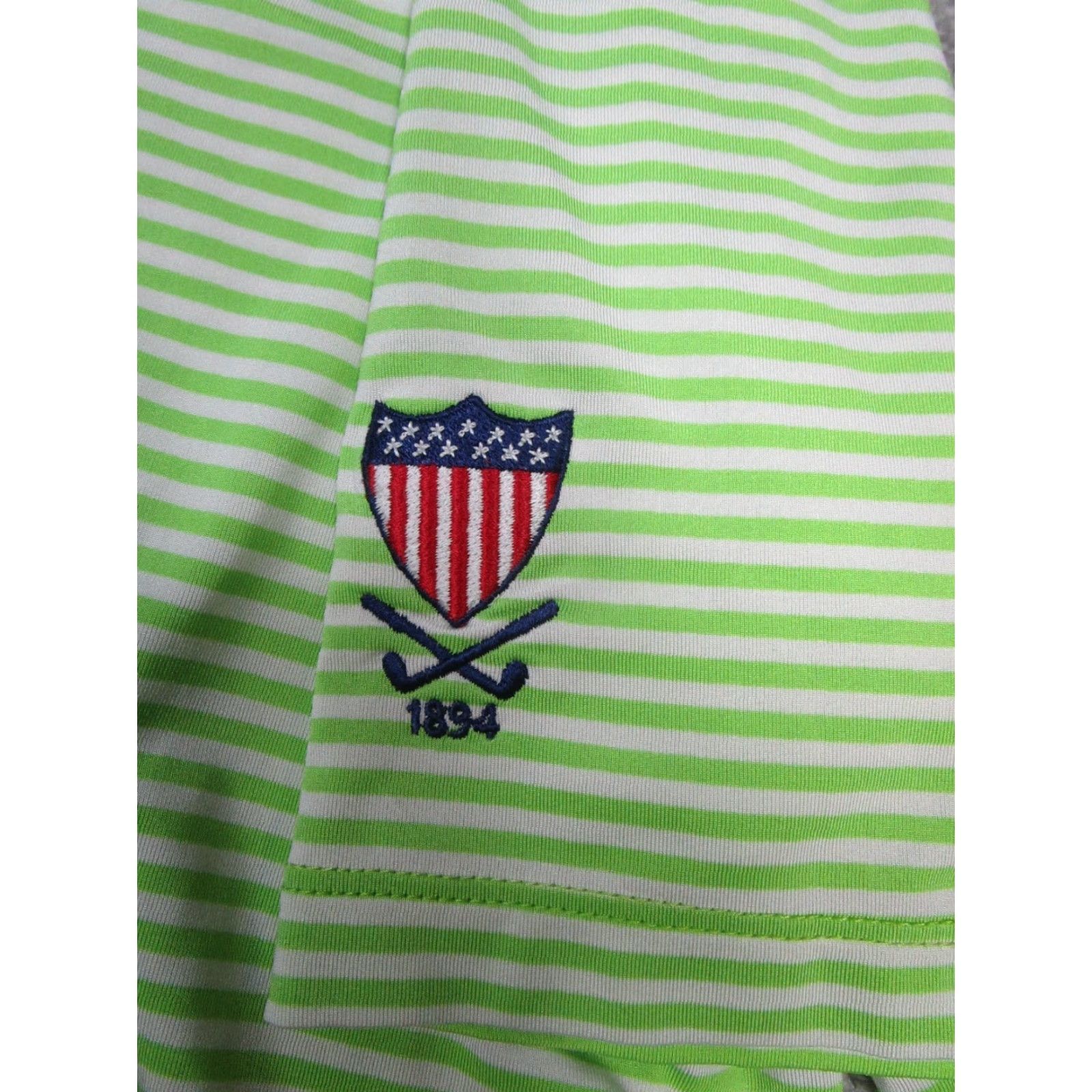 RLX Ralph Lauren RLX Ralph Lauren Polo Shirt Mens L Green White Striped Logo Golf Casual Shirt Boys? Mens Size US L / EU 52-54 / 3 - 4 Thumbnail