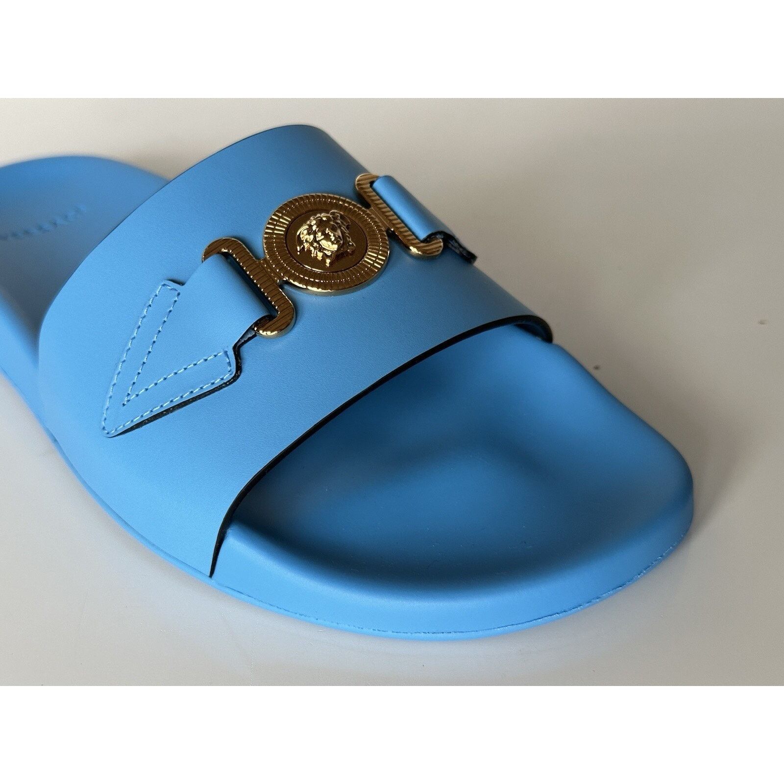 Versace Versace Gold Medusa Leather/Rubber Sandals Blue 11.5 1004983 Size US 11.5 / EU 44-45 - 7 Thumbnail