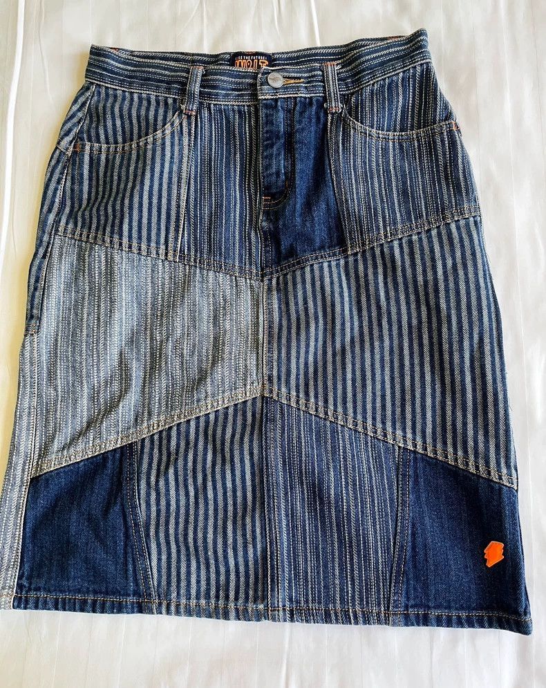 Walter Van Beirendonck Walter Van Beirendonck Denim Skirt with Orange Details-2506 Size 23" - 3 Thumbnail