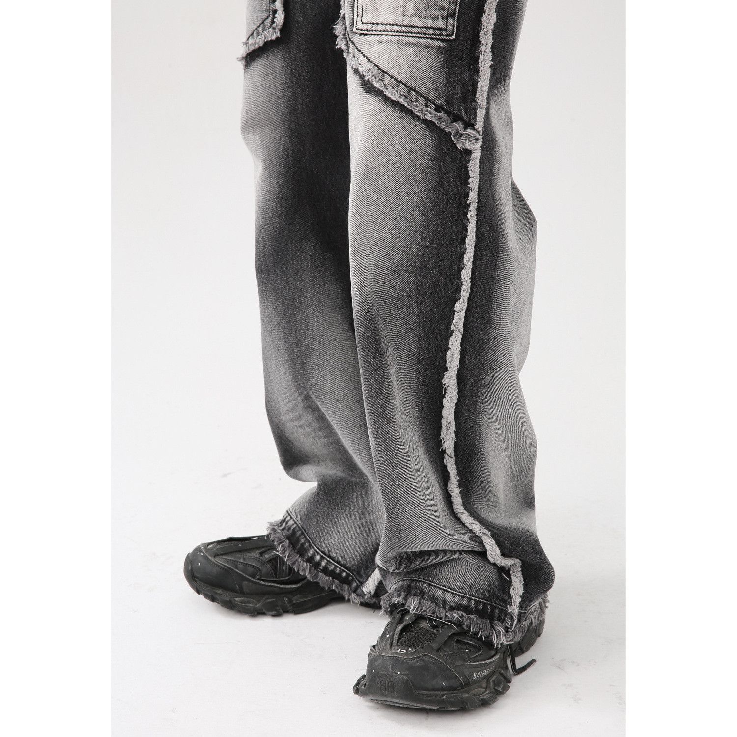 Japanese Brand × Jean Retro straight leg patchwork fringed jeans Size US 32 / EU 48 - 4 Thumbnail