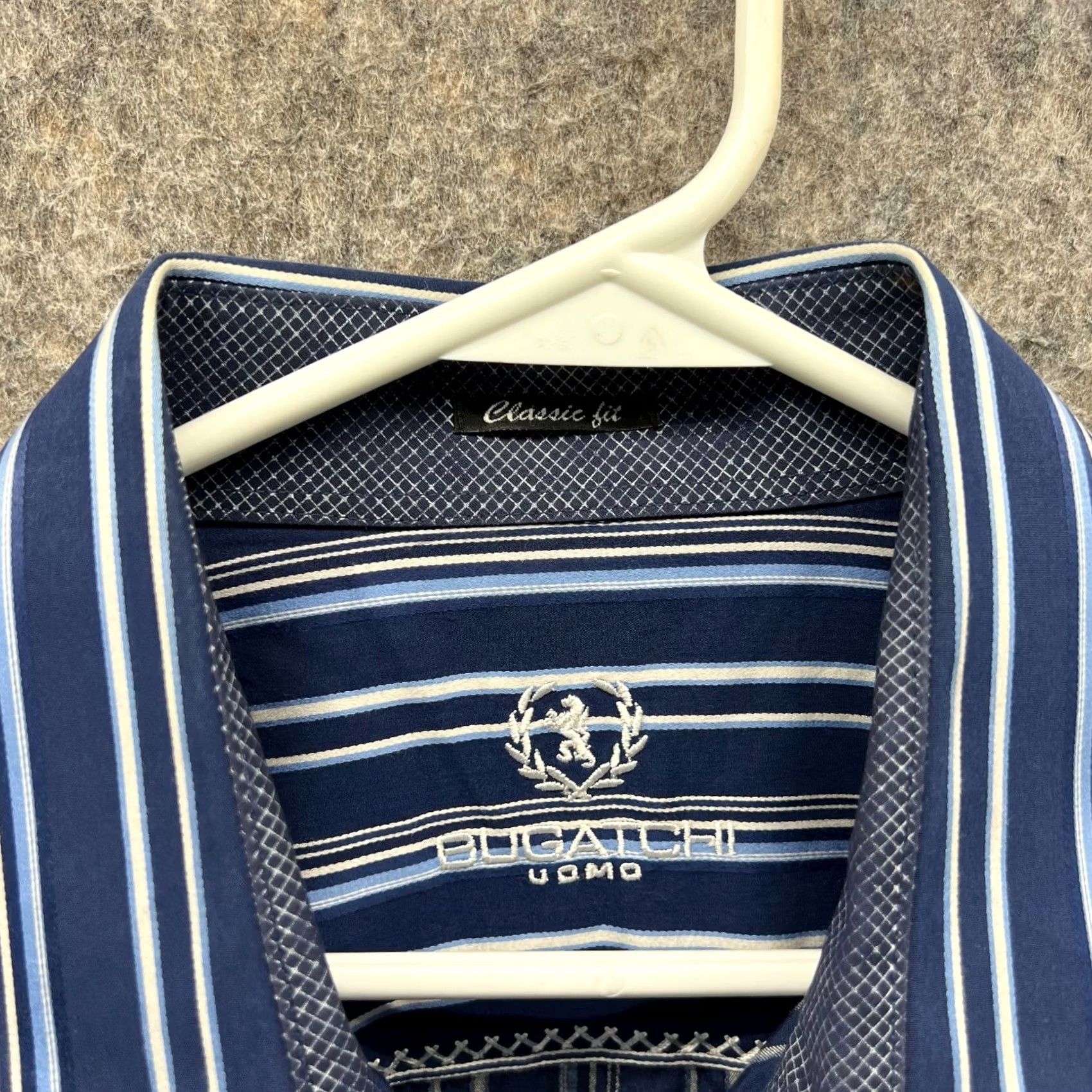 BUGATCHI Bugatchi Shirt XXL Adult Blue Navy Casual Striped Button Down Mens Business Size US XXL / EU 58 / 5 - 6 Thumbnail