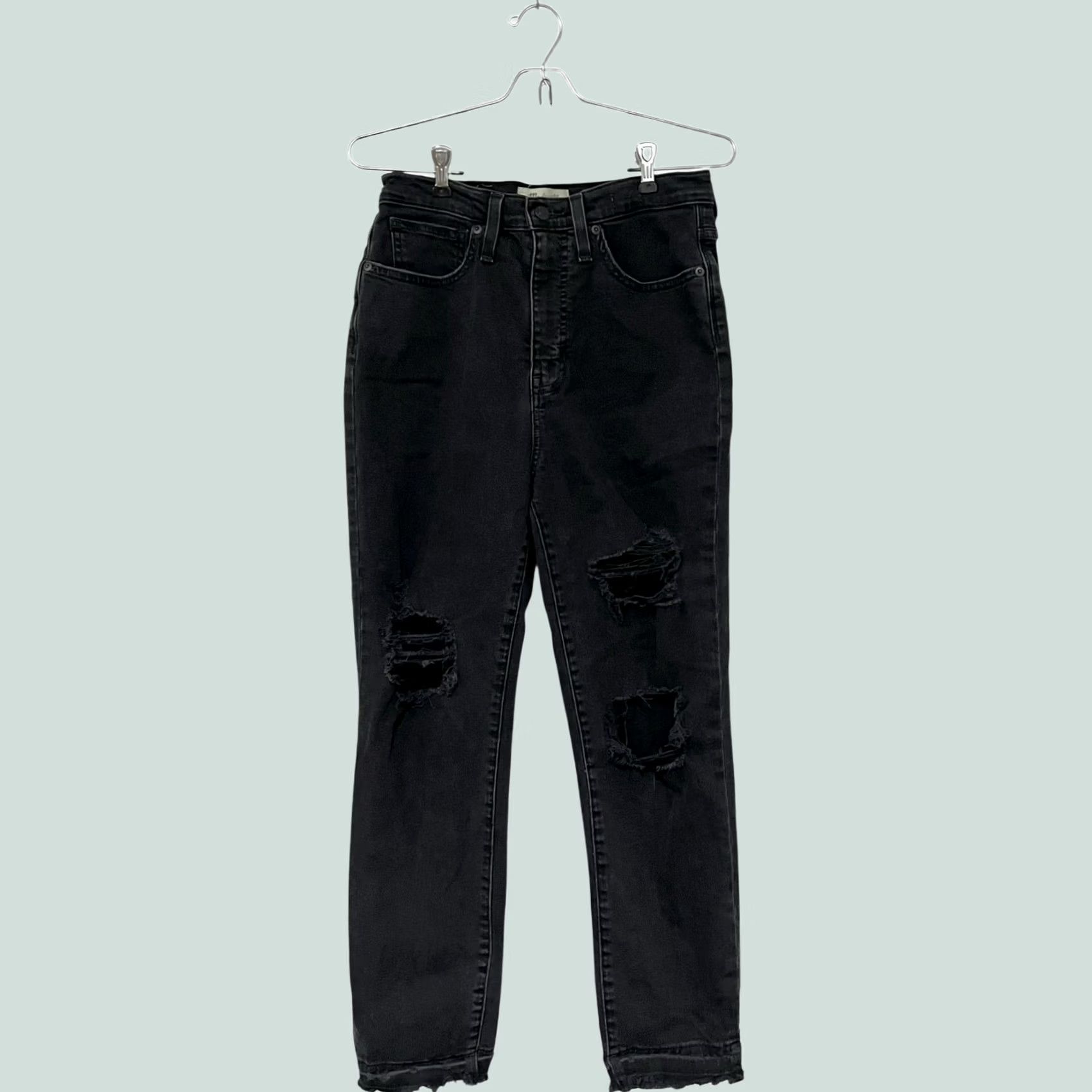 Madewell VINTAGE Madewell Black Distressed Mom Jeans Rips High Rise Womens Sz 27 Size 27" / US 4 / IT 40 - 1 Thumbnail