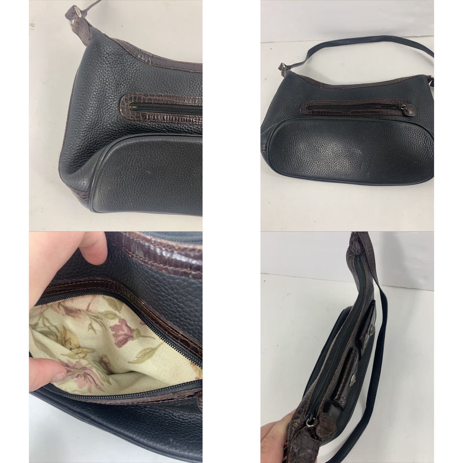 Brighton VINTAGE Brighton SMALL Croc Leather Satchel Purse Crossbody Bag Brown Black Leather Size ONE SIZE - 8 Thumbnail