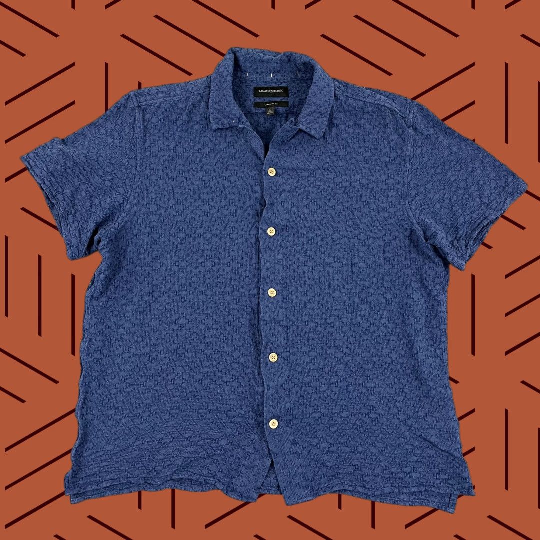 Banana Republic BANANA REPUBLIC Shirt Men L Blue Woven Textured Linen Blend Button Up Casual Size US L / EU 52-54 / 3 - 1 Thumbnail