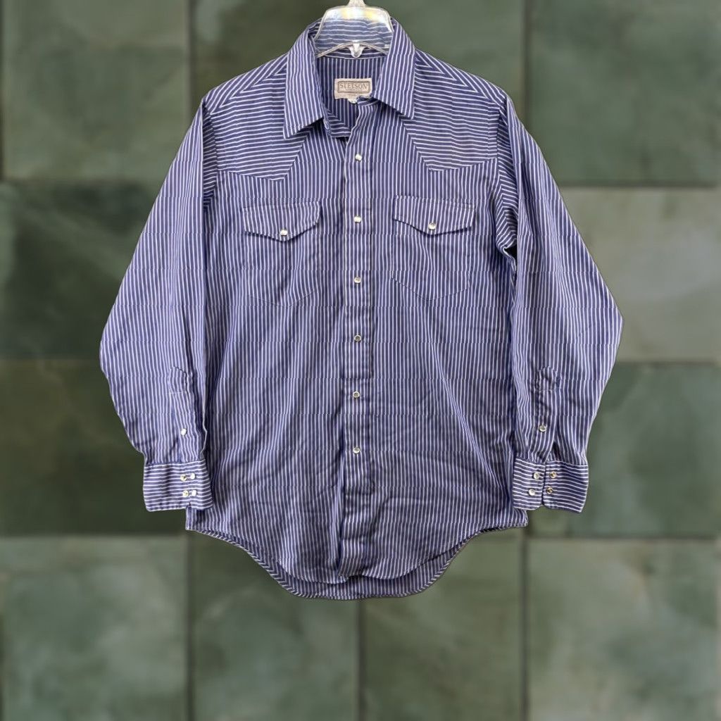 Stetson VINTAGE Stetson Shirt Mens Medium Blue Stripe Cowboy Button Down Long Sleeve USA Made Mens Size US M / EU 48-50 / 2 - 1 Thumbnail
