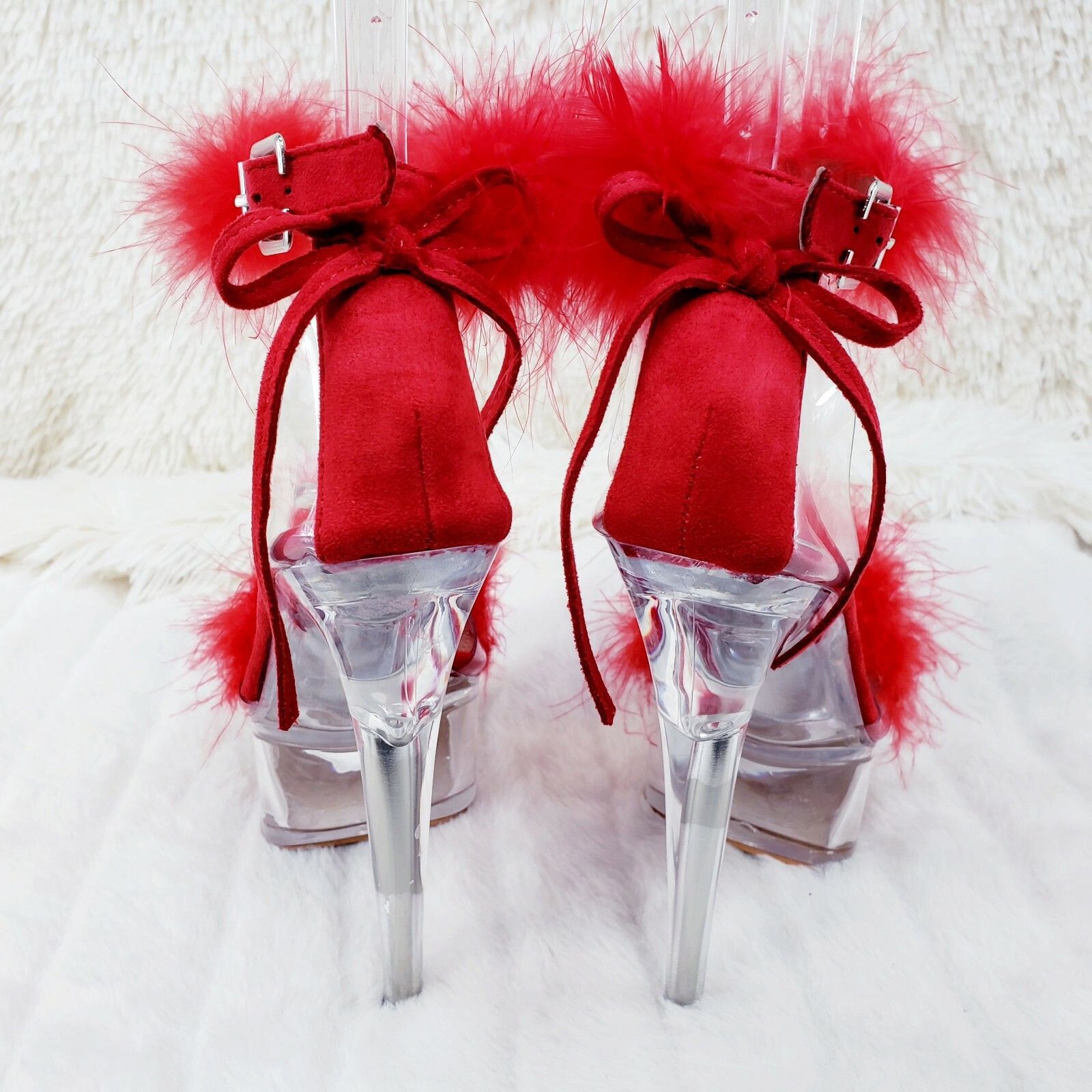 Other Red Marabou Feather Platform Shoes Sandals 6" High Heel Sand Size US 9 / IT 39 - 6 Thumbnail