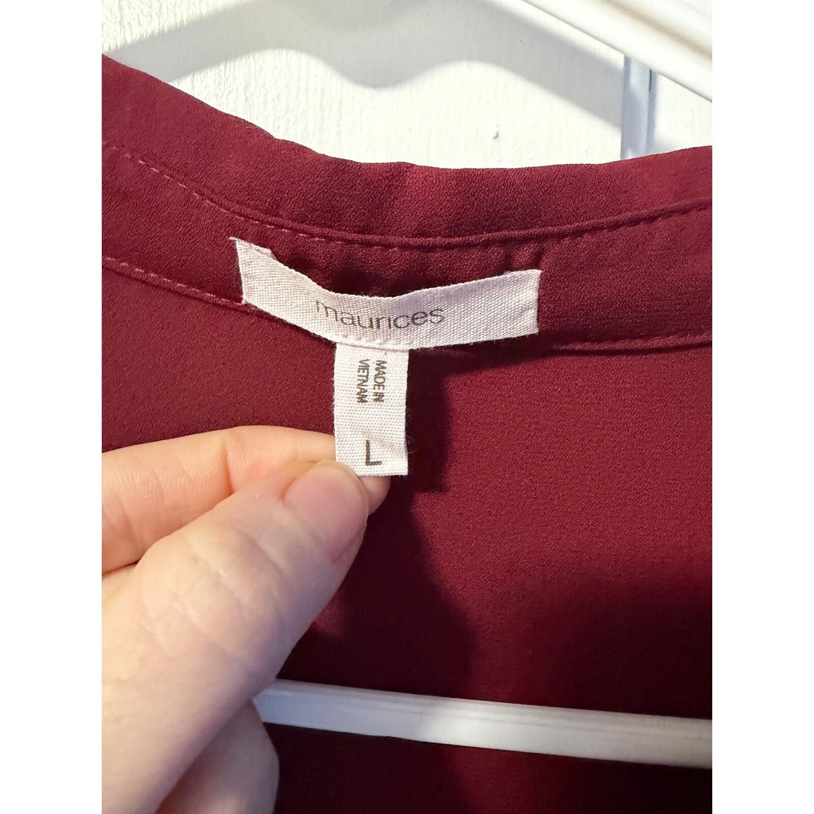Other Maurices Blouse Womens Large Burgundy V-Neck Long Sleeve Size L / US 10 / IT 46 - 2 Thumbnail