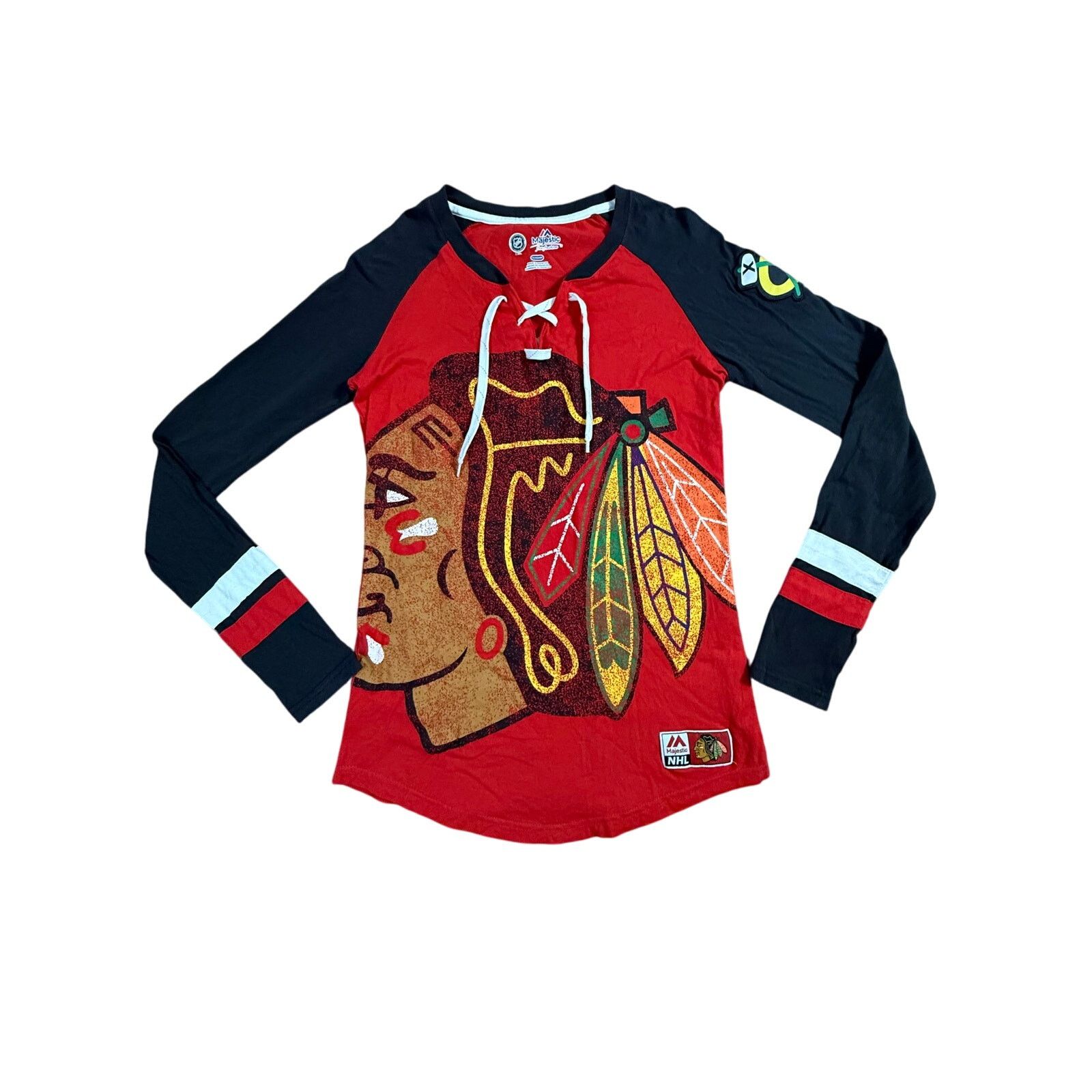 Majestic Chicago Blackhawks NHL Logo Women's Long Sleeve Shirt Size XS / US 0-2 / IT 36-38 - 1 Thumbnail