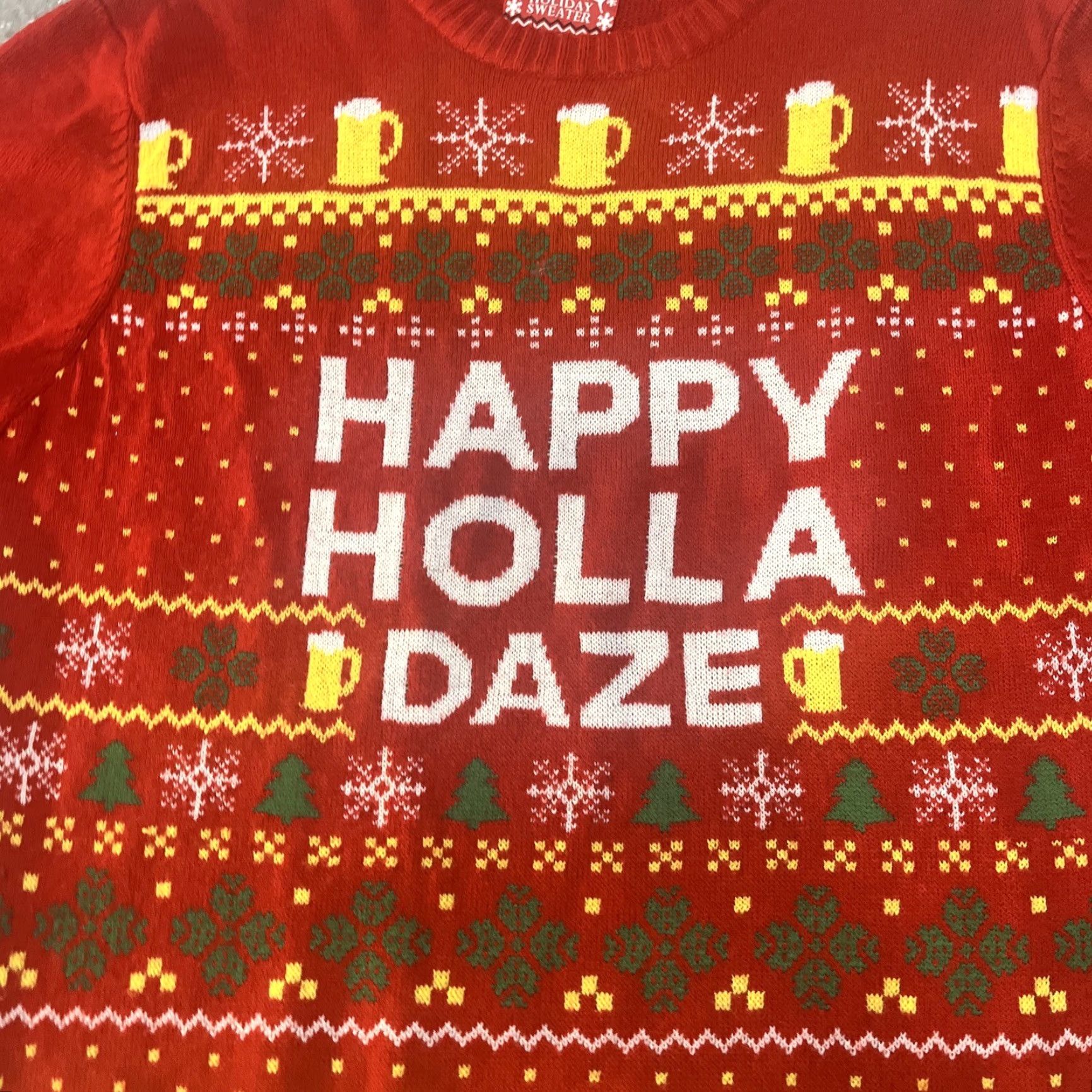 Vintage Hybrid Holiday Sweater Men XL Red Ugly Christmas Sweater Beer Happy Holla Daze Pullover Size US XL / EU 56 / 4 - 2 Thumbnail