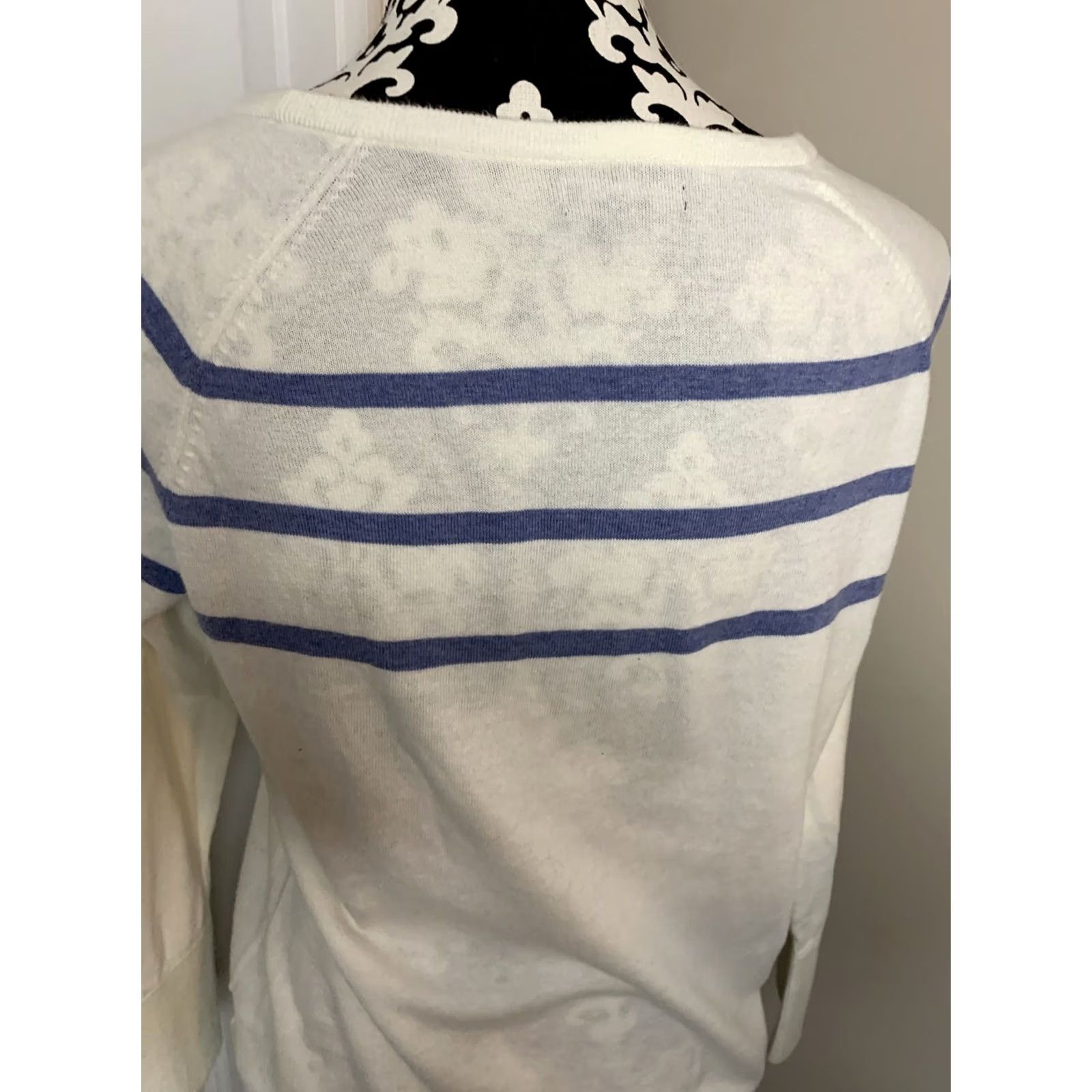 Nautica Nautica Women’s Knit Long Sleeve Sweater Top M Ivory/Blue, 100% Cotton, Striped, Round Neck, Pullover, Pre Owned, Regular Size, Womens Size M / US 6-8 / IT 42-44 - 7 Thumbnail