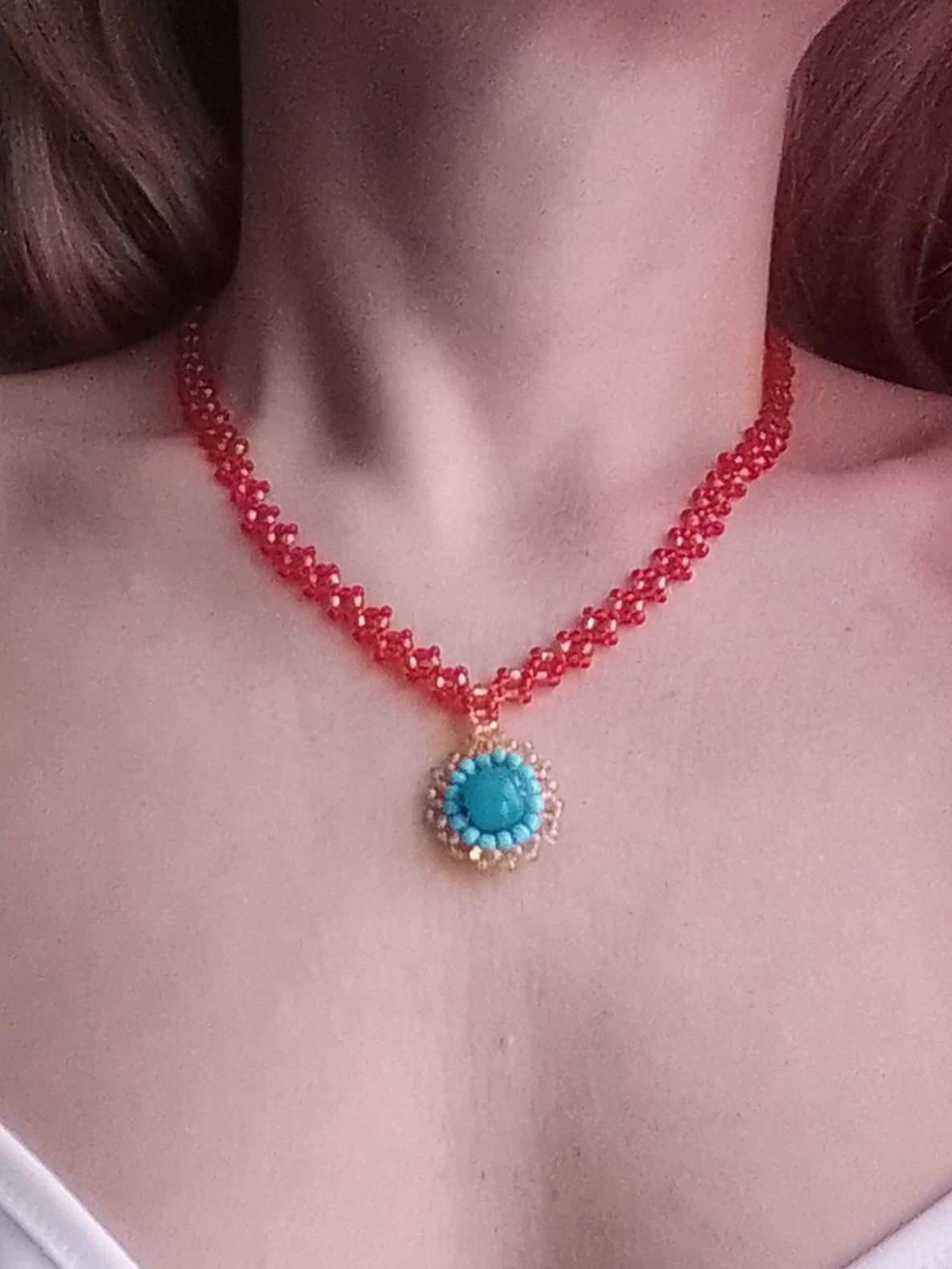 Handmade Red gold necklace with pendant natural jade gemstone Size ONE SIZE - 7 Thumbnail