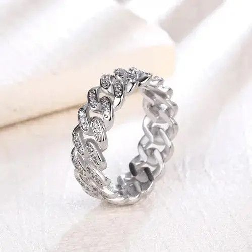 Jewelry × Ring Of Fire Diamond Ice Chain Link Ring Jewelry Chrome Casual Cuff Size ONE SIZE - 2 Thumbnail