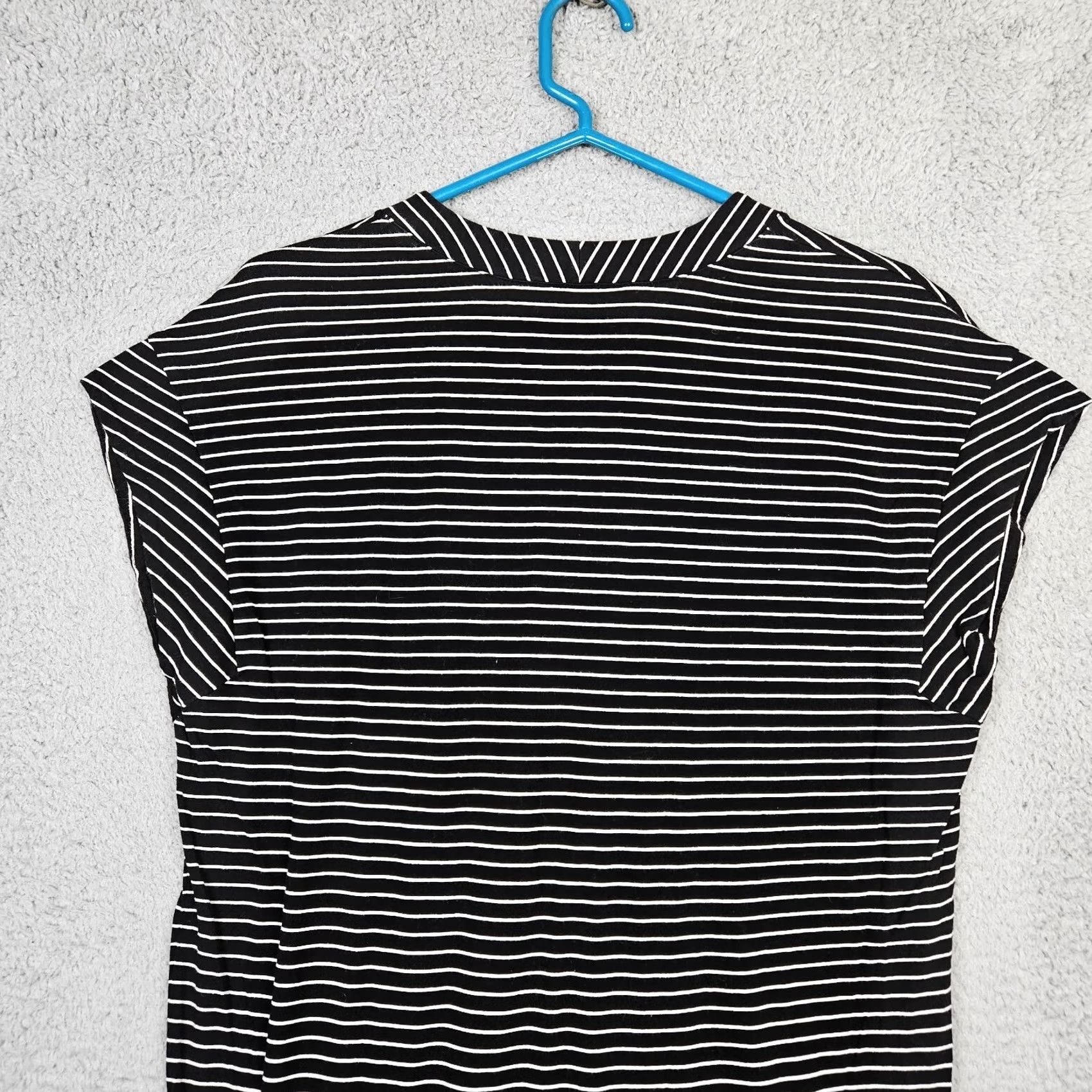 Frame FRAME Women's T-Shirt Dress XS Noir Multi Stripes Pima Cotton V-Neck Short Sleeve Black/White 100% Pima Size XS / US 0-2 / IT 36-38 - 5 Thumbnail