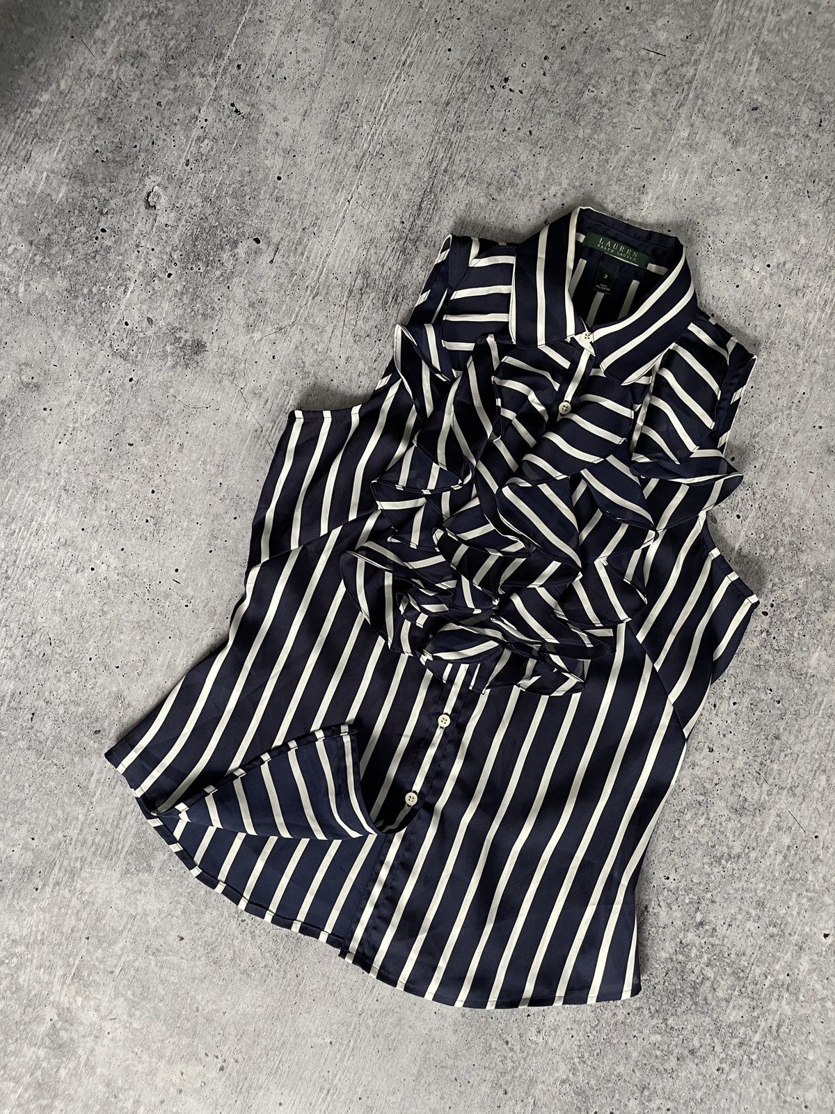 Polo Ralph Lauren Ralph Lauren Blue White Stripe Satin Blouse Top Size S(2) Size S / US 4 / IT 40 - 12 Thumbnail