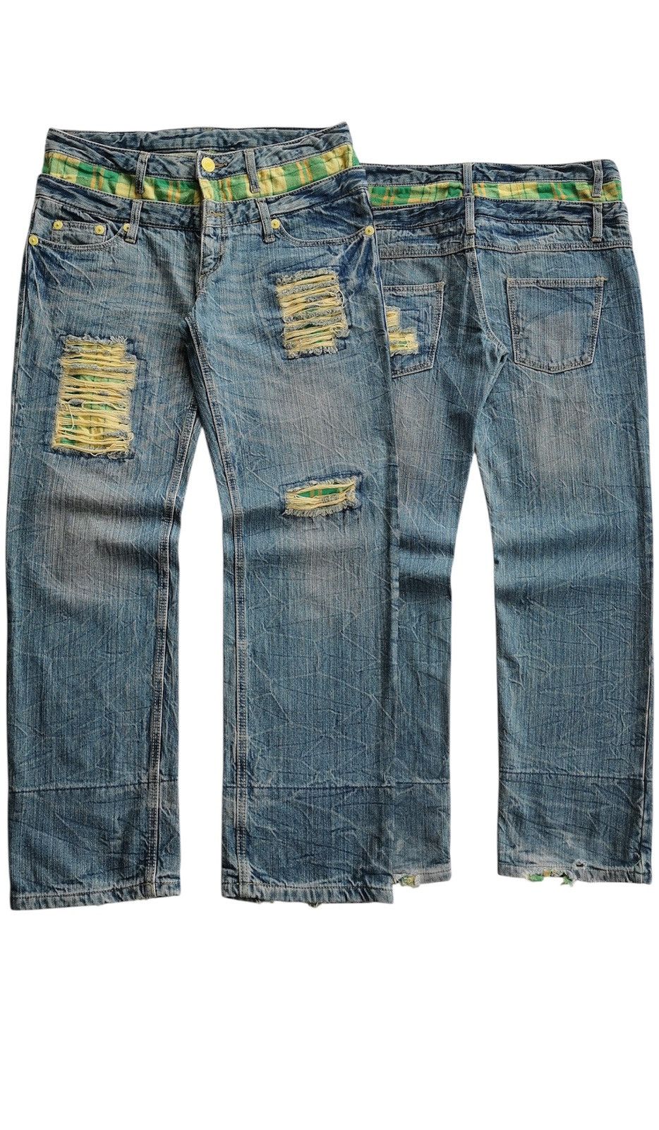 Japanese Brand Double Waist Patchwork Green Denim Jeans Size US 32 / EU 48 - 1 Thumbnail