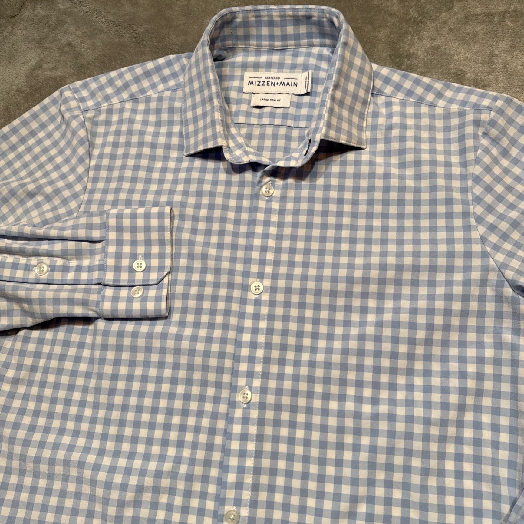 Mizzen+Main Mizzen+Main Shirt Mens Large Blue Gingham Leeward Trim Fit Stretch Business Size US L / EU 52-54 / 3 - 2 Thumbnail
