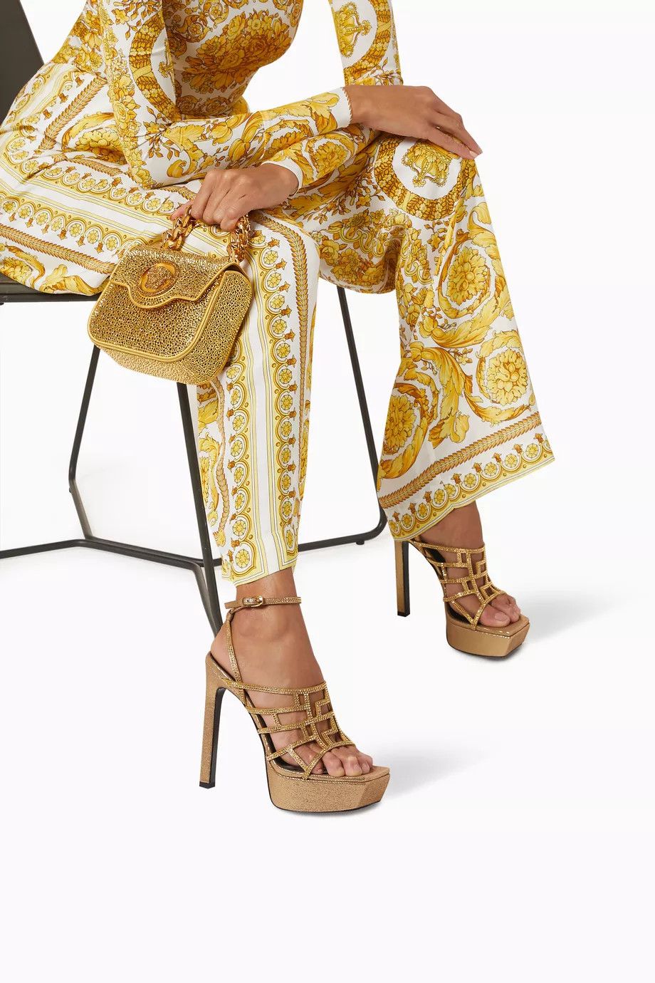 Versace o1y0226 Leather Ankle Strap Sandals in Gold Size US 10 / IT 40 - 4 Thumbnail