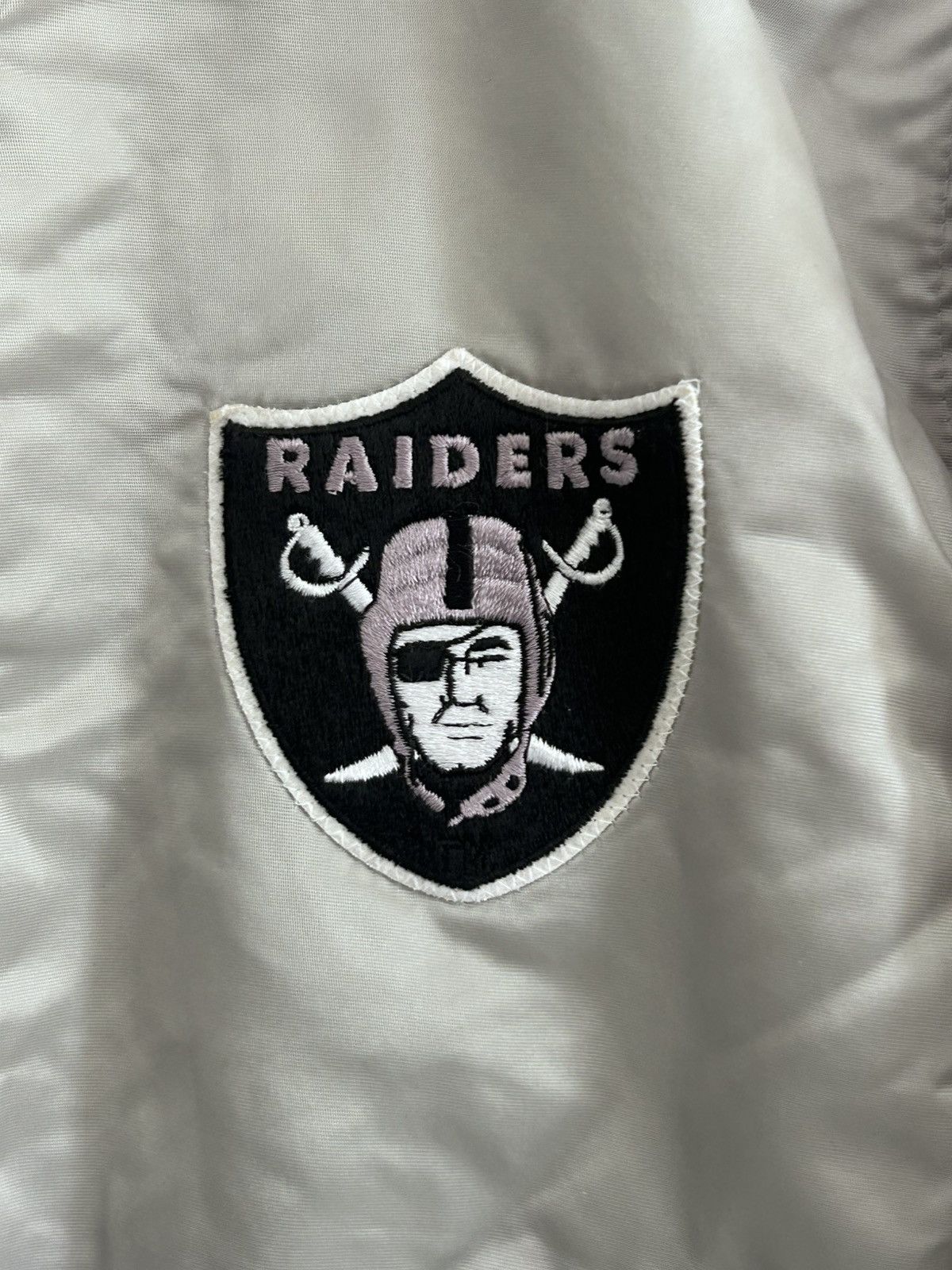 Vntg 80/90s Oakland Raiders Pro Line Silver Bomber Jacket