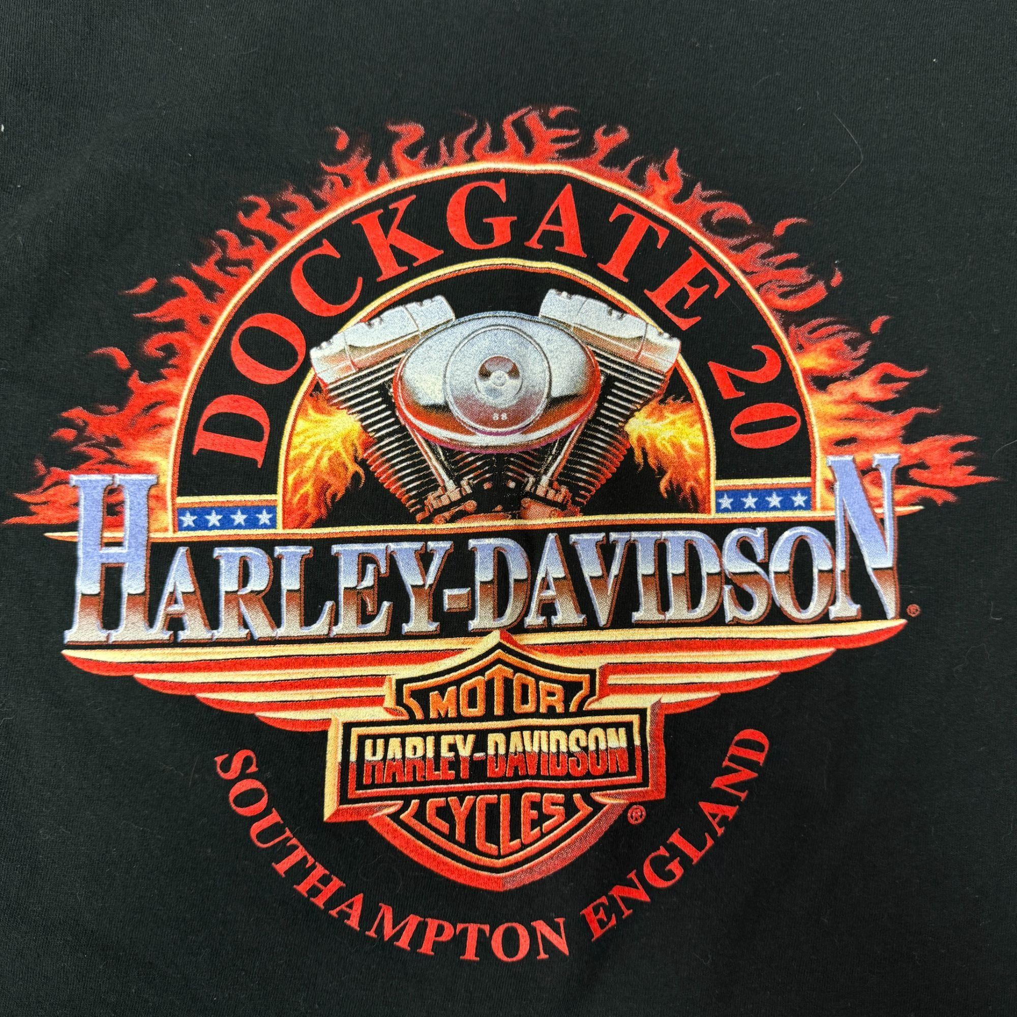 Harley Davidson Vtg USA H-D Flag Motorcycle Biker Motor FLAMES T Shirt Size US L / EU 52-54 / 3 - 3 Thumbnail
