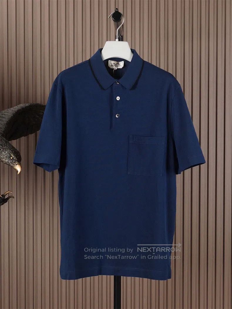 Hermes Hermes Navy Slim Fit Short Sleeve Polo Size US M / EU 48-50 / 2 - 1 Thumbnail