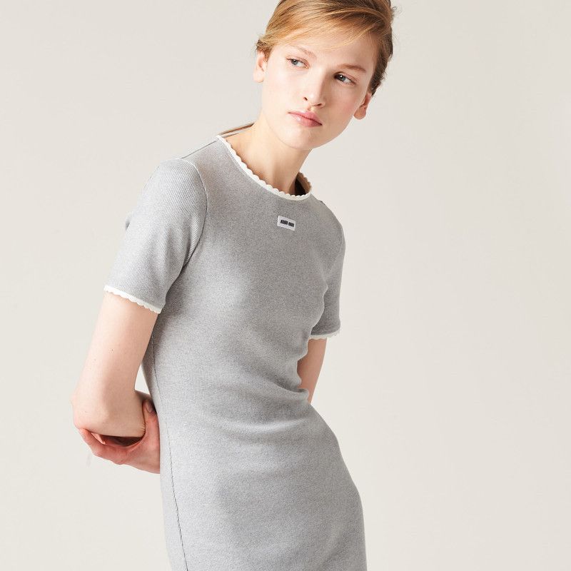 Miu Miu o1B3y1r0426 Cotton Mini-Dress in Grey Size L / US 10 / IT 46 - 4 Thumbnail