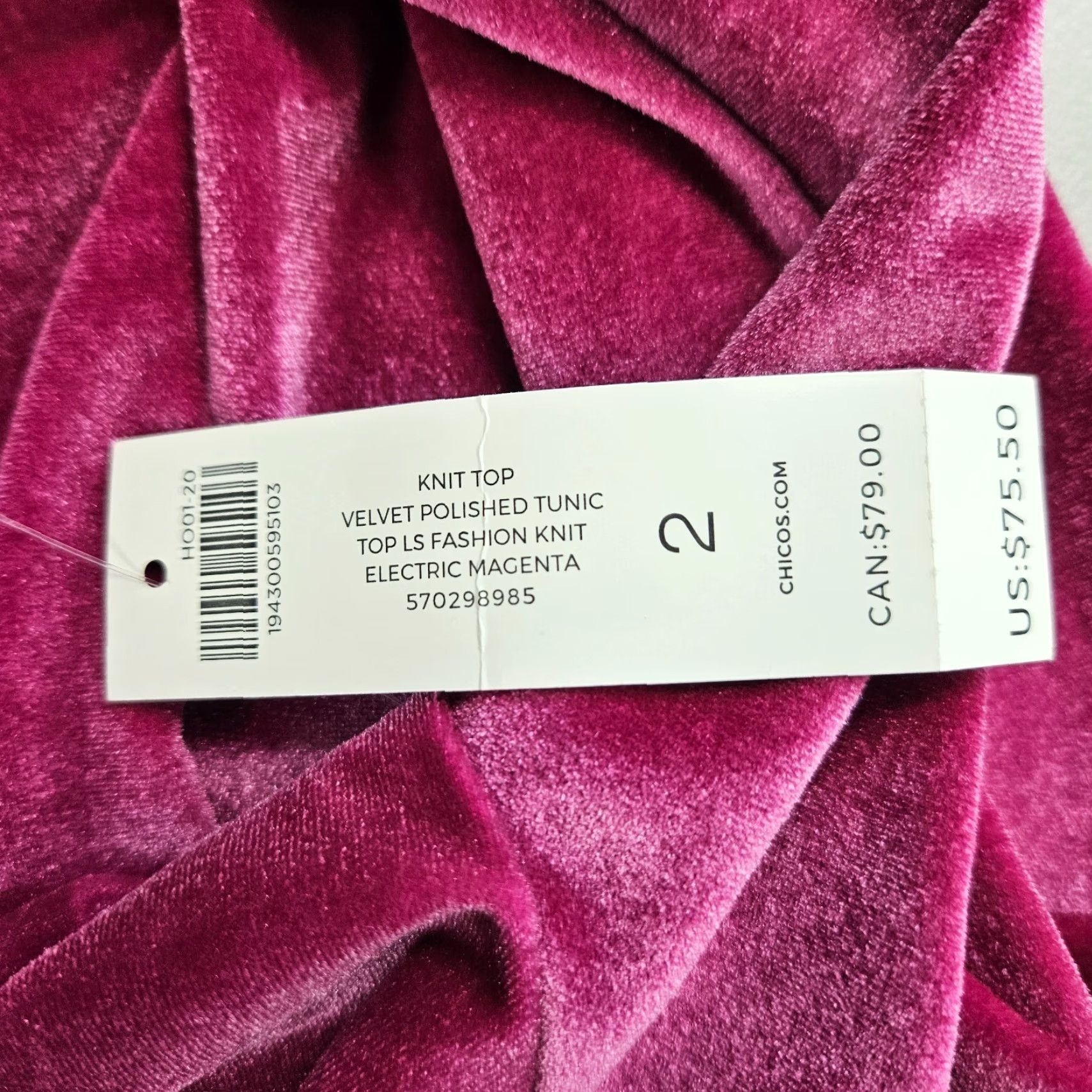 Vintage Chico's Womens Velvet Polished Tunic L Long Sleeve V-Neck Blouse Size Large Pink Size L / US 10 / IT 46 - 7 Thumbnail