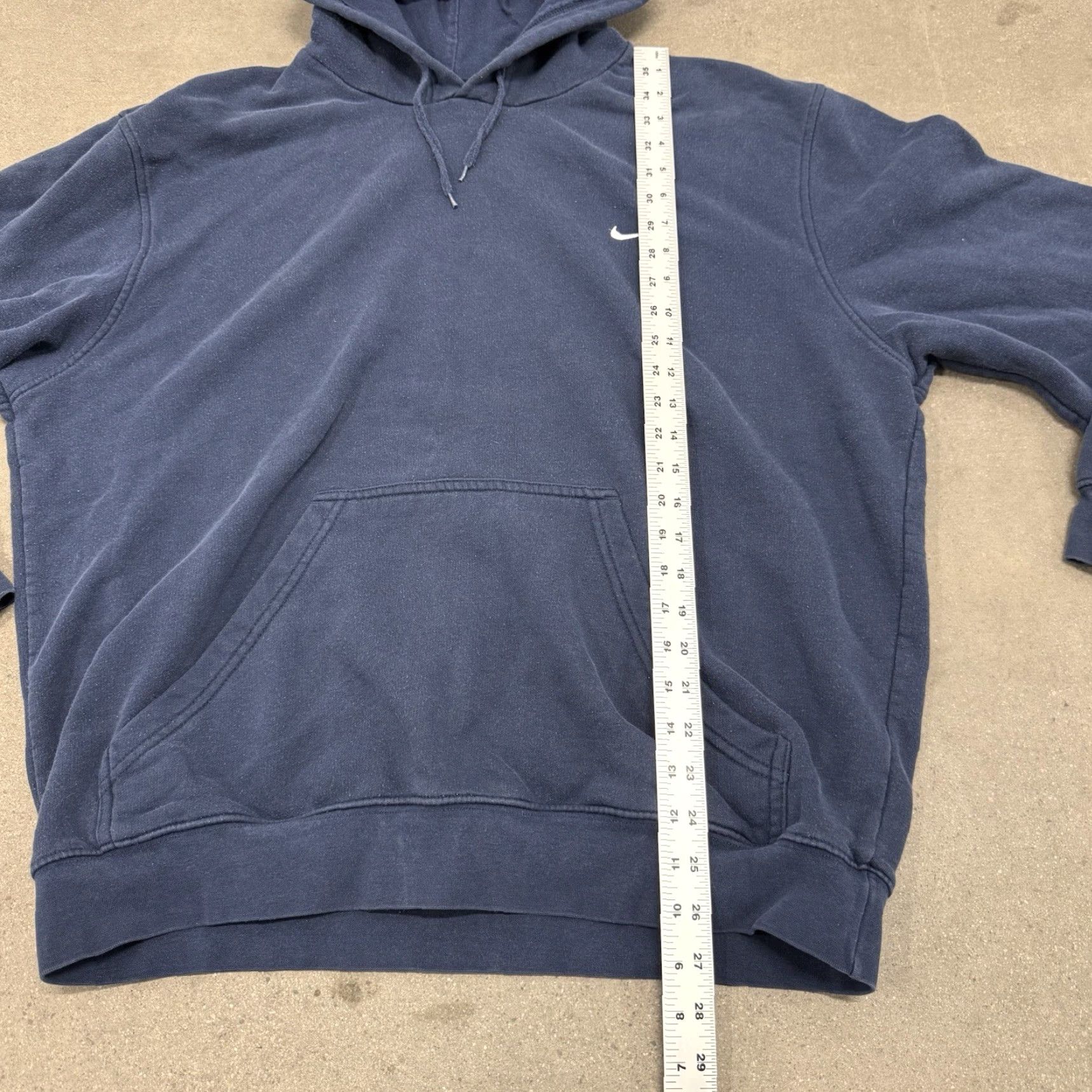 VINTAGE Nike Hoodie Mens XL Blue Swoosh Silver Tag Fade 90s Sports Pullover Hooded Pockets