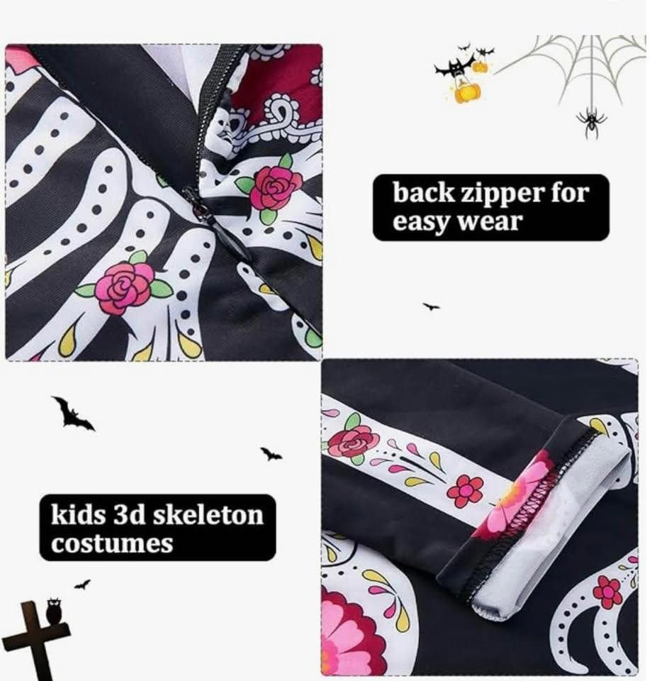 Other Kid Halloween Costume Skeleton Bone Skull dia de los muertos Size ONE SIZE - 3 Thumbnail