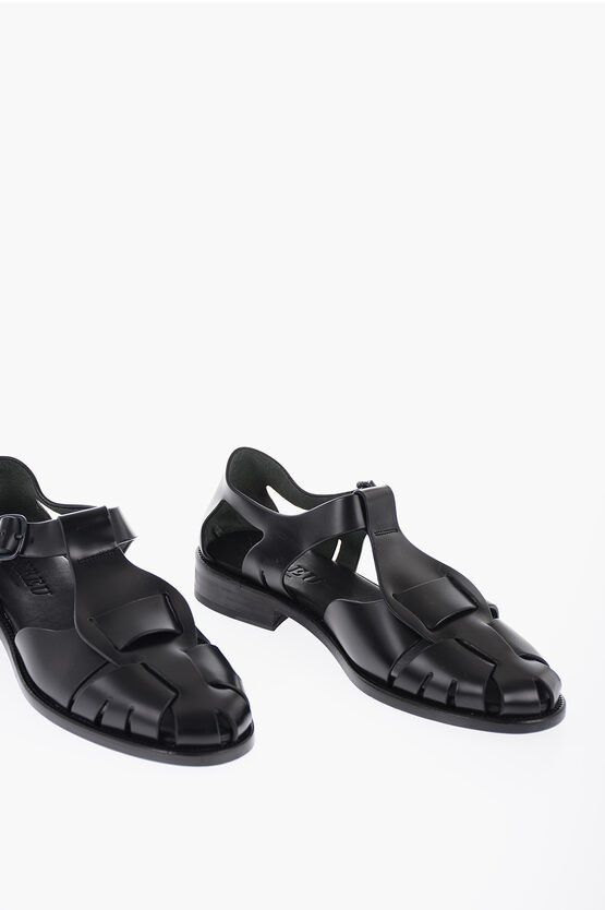 image of Hereu Round-Toe Leather Pesca Fisherman Sandals With Cut-Out Detai in Black, Women's (Size 6)
