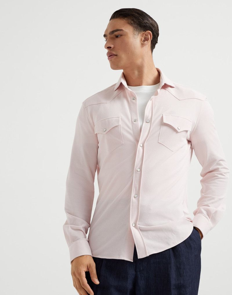 Brunello Cucinelli o1la1rc1a0326 Cotton Piqué Western Shirt in Light Pink Size US S / EU 44-46 / 1 - 1 Thumbnail