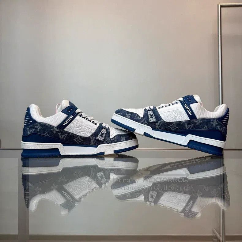 Louis Vuitton Louis Vuitton Trainer 24 White and Blue Denim shoes Size US 7 / EU 40 - 6 Thumbnail