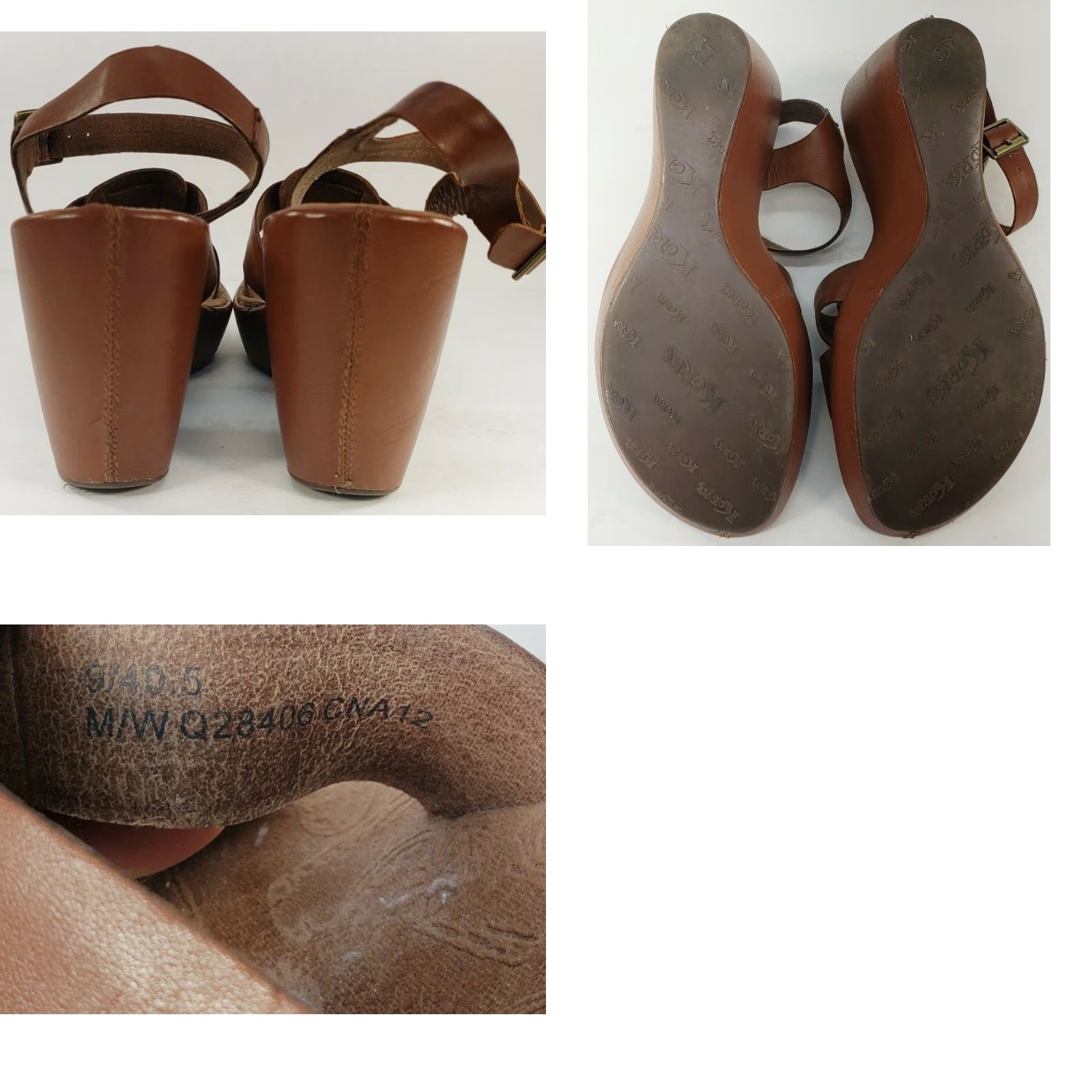Vintage Korks by Kork-Ease Della Brown Leather Wedge Platform Sandals Women's 9M 40.5EU Size US 9 / IT 39 - 8 Thumbnail