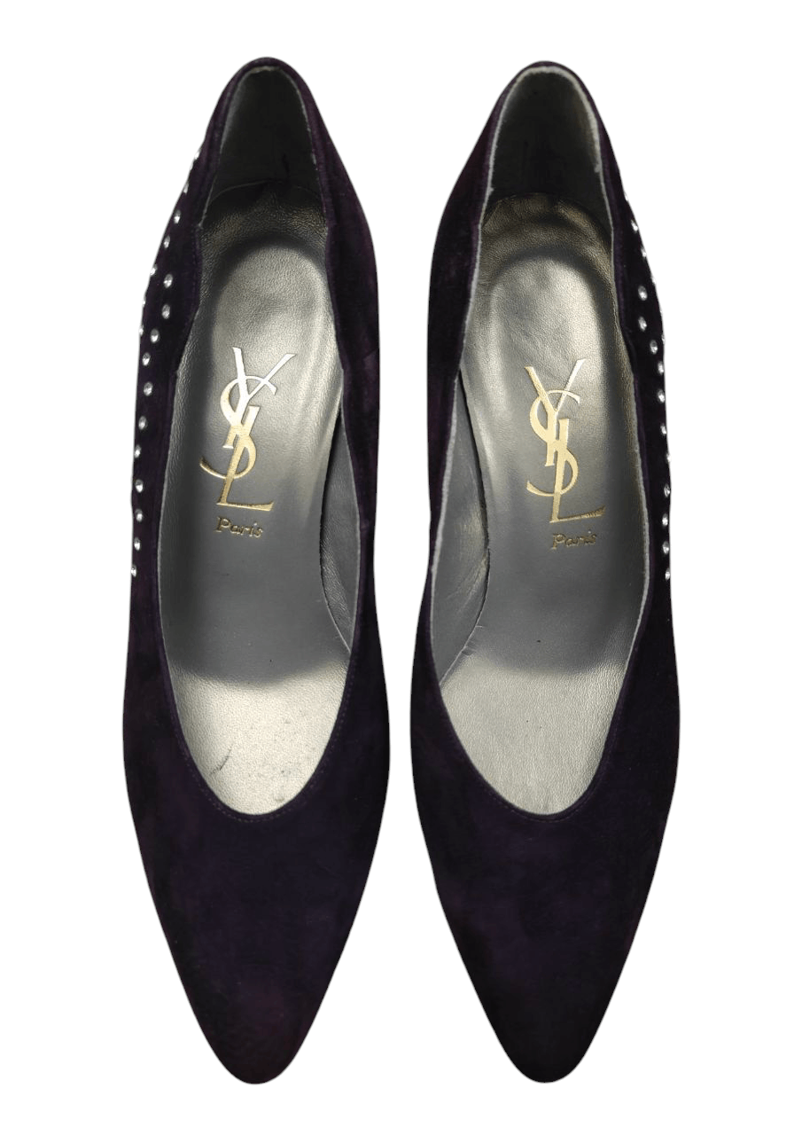 YVES Saint Laurent YSL Suede Leather Heel Shoes in Purple, Women's (Size 5.5)