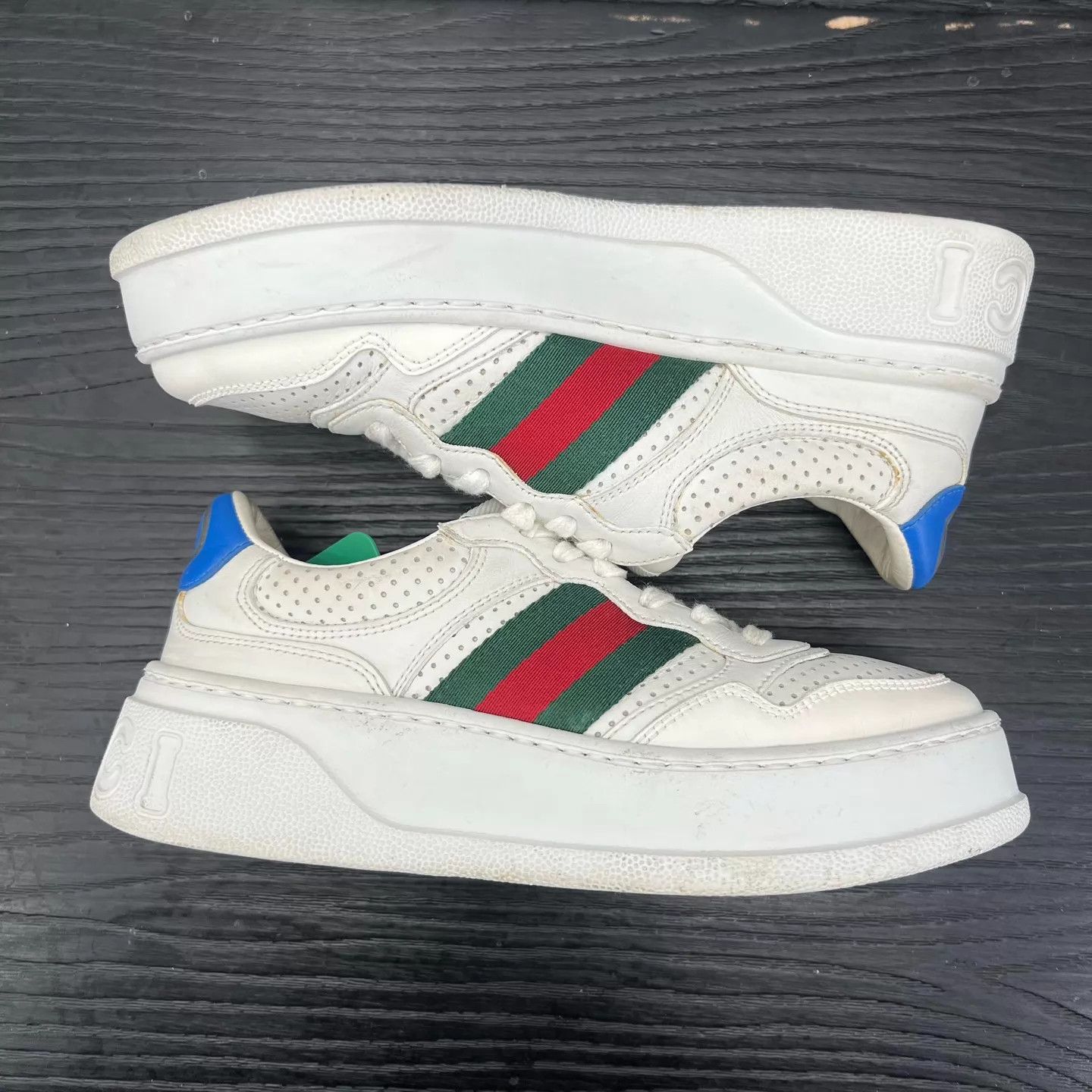 Gucci Gucci Women's White Red Green Cookie Sneaker Size US 4.5 / IT 34.5 - 3 Thumbnail