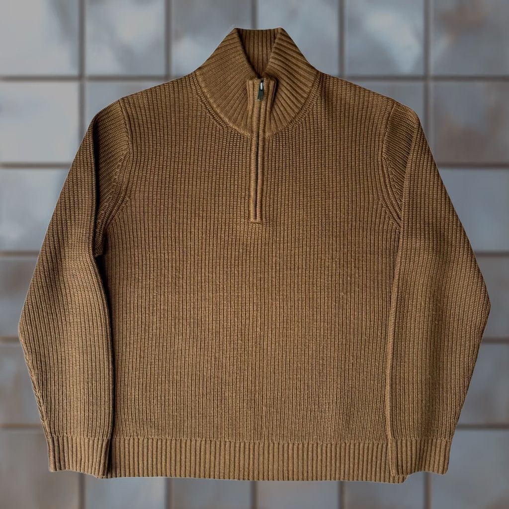 Todd Snyder Todd Snyder Merino Wool Sweater XL Camel Brown 1/4 Zip Mock Neck New York Mens Pullover Solid Knit Cap Size US XL / EU 56 / 4 - 1 Thumbnail