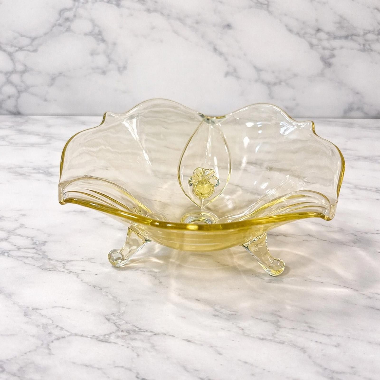 Other Glass Candy Dish Antique 3-footed bowl light canary yellow Size ONE SIZE - 1 Thumbnail