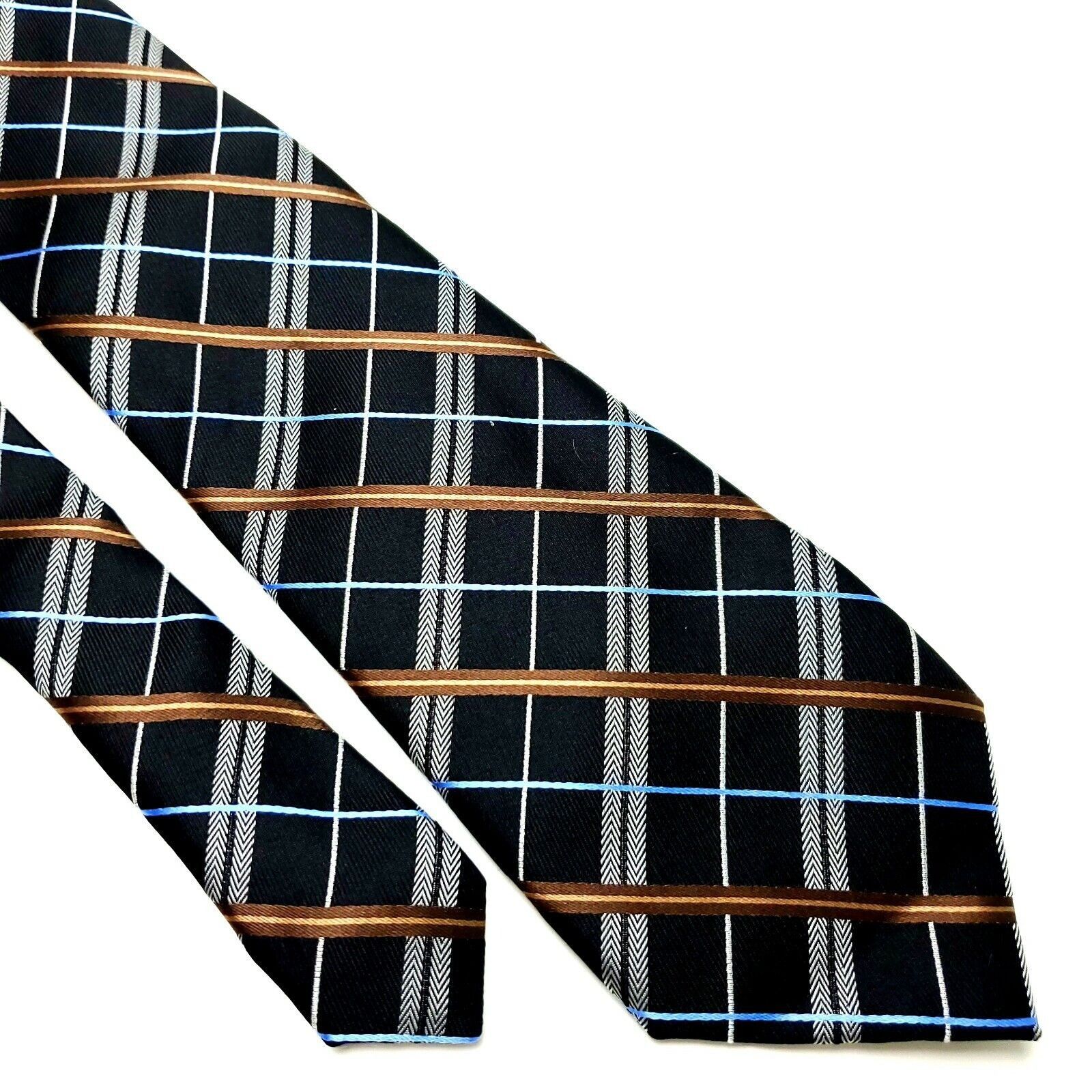 Nautica Nautica Silk Tie Woven Black Plaid Short Size ONE SIZE - 1 Thumbnail