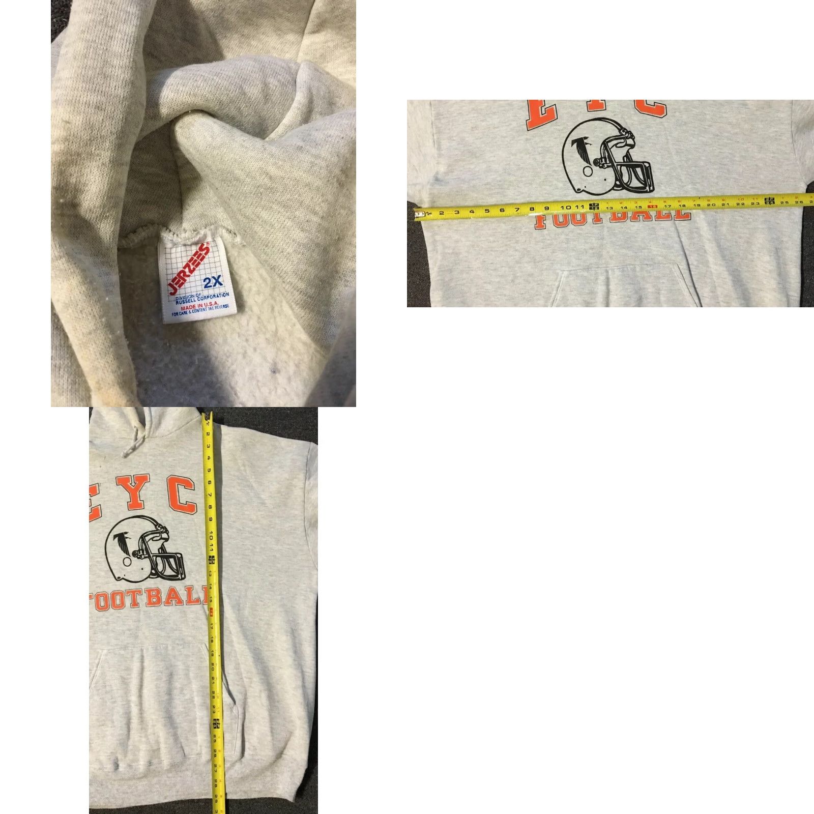 Jerzees VINTAGE 90s EYC Football Faded Hoodie XXL USA Falcons Grunge Track Sports School PE Hoodie Mens Gray Size US XXL / EU 58 / 5 - 8 Thumbnail