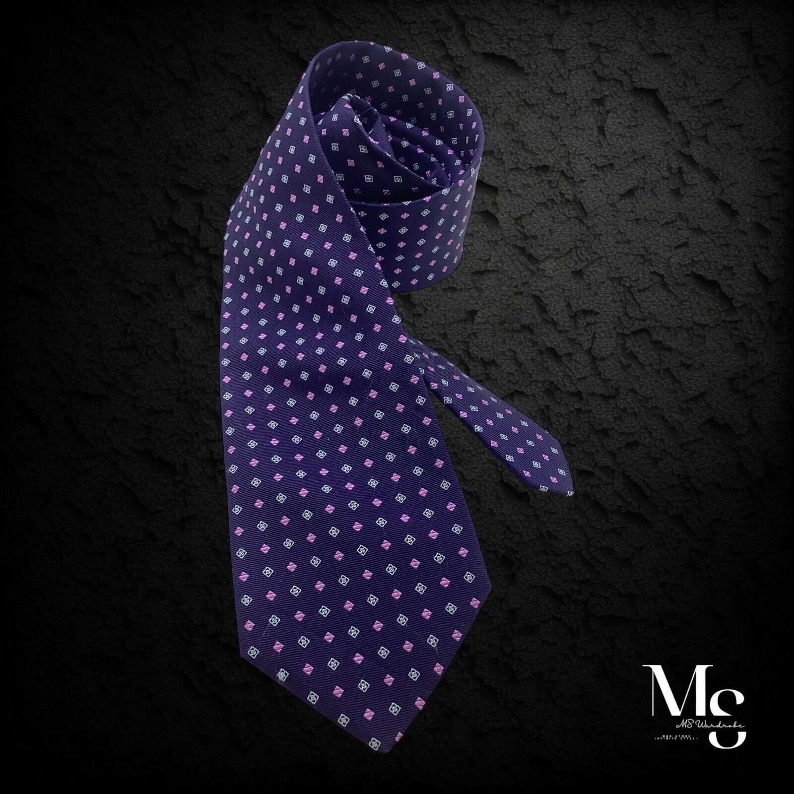 Holland & Sherry HOLLAND & SHERRY Blue Geometric Silk Tie Hand Made In USA W: Size ONE SIZE - 1 Thumbnail