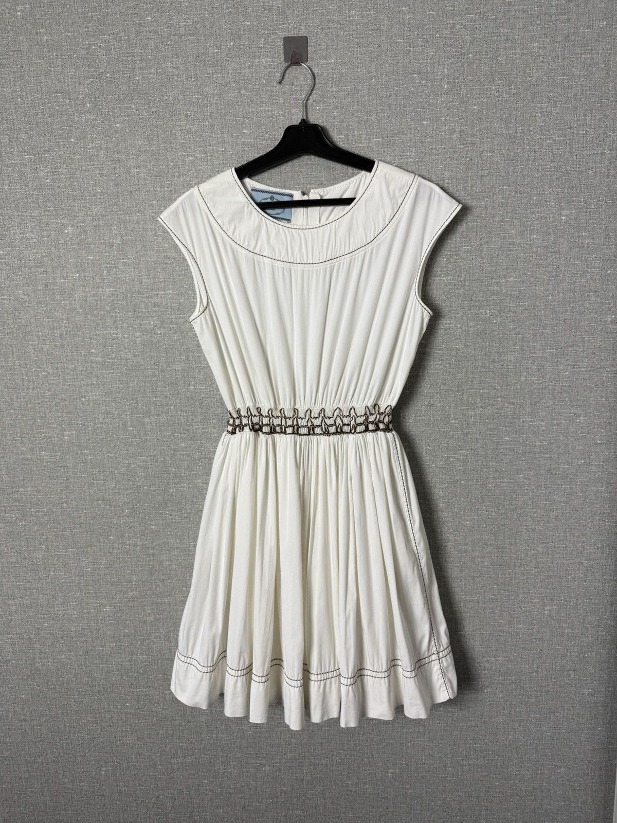Prada Sleeveless Dress With Contrast Stitching Waist Detail