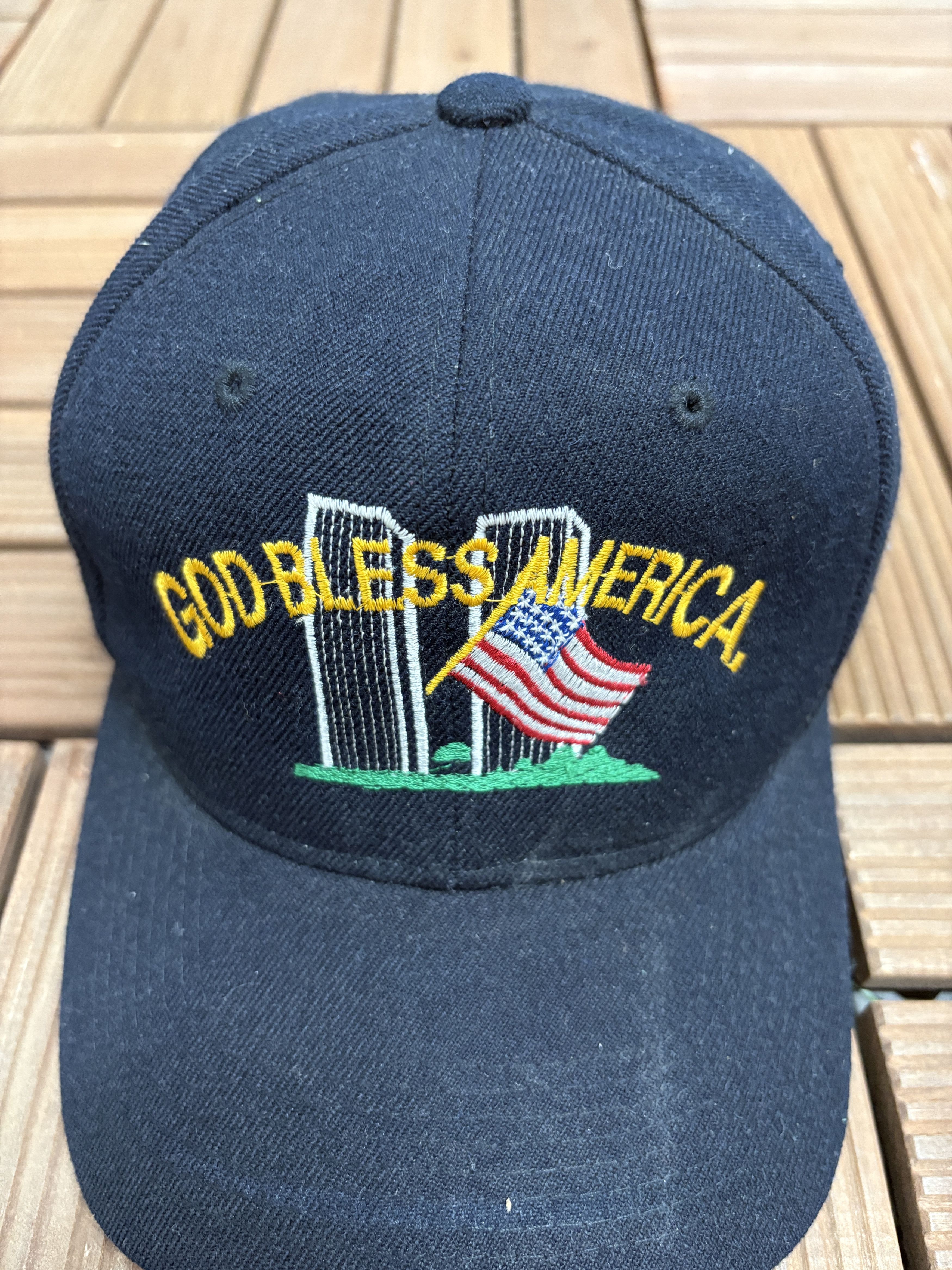 Vintage God Bless America Twin Towers Vintage Black Hat Cap Size ONE SIZE - 3 Thumbnail