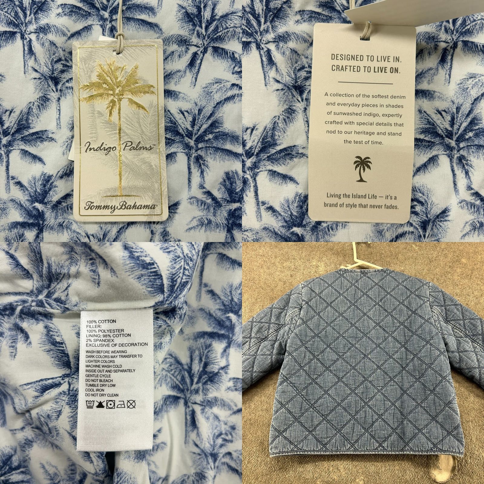 Tommy Bahama Tommy Bahama Jacket Womens S Blue Denim Crop Quilted Boxy Cotton Denim Coat Pea 90s Biker Lined Pockets Casual Womens Size S / US 4 / IT 40 - 8 Thumbnail