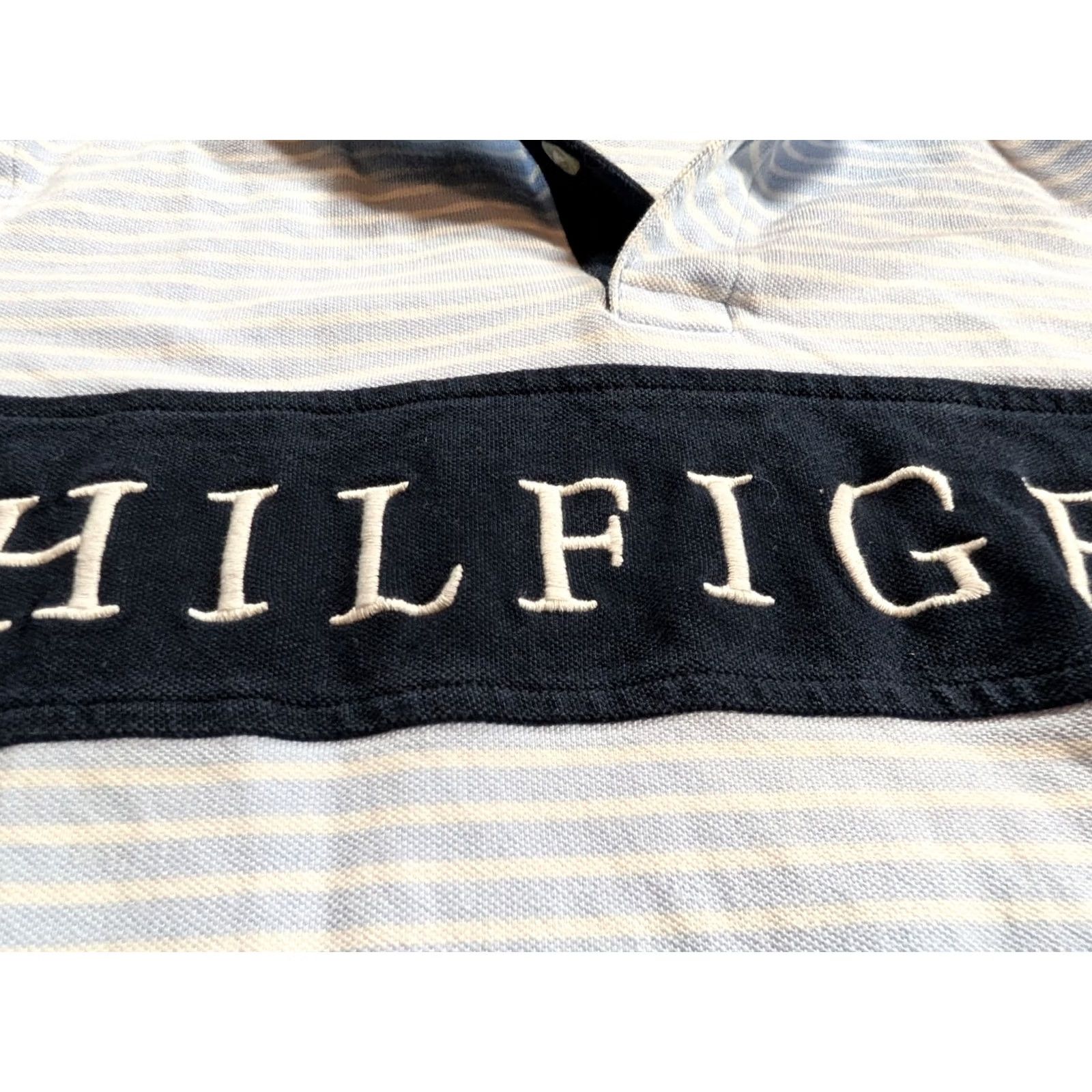 Tommy Hilfiger Tommy Hilfiger Polo Shirt Men's Small Striped Logo Knit 100% Cotton White Blue Logo Polo Mens S Size US S / EU 44-46 / 1 - 4 Thumbnail