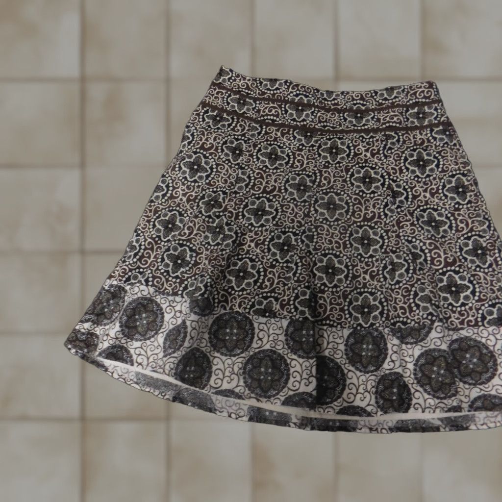 Ann Taylor Ann Taylor Skirt Womens Knee Length A-Line Brown Floral Lined Zipper Ruffles Knit Polyester 2 Casual Fall Womens Size 26" / US 2 / IT 38 - 1 Thumbnail