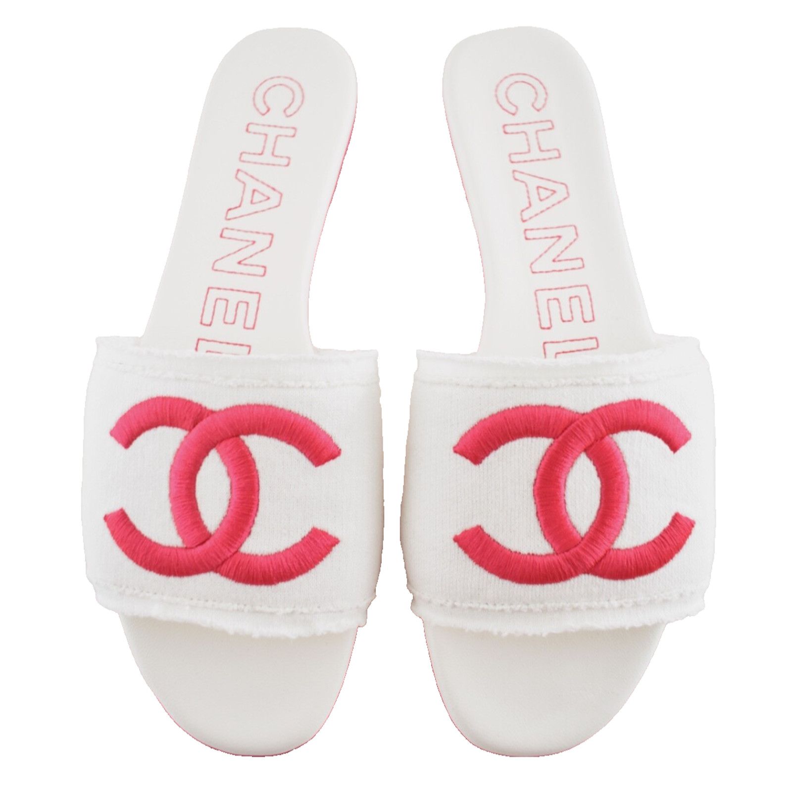 Chanel Chanel 24C White Fuchsia Pink CC Logo Fabric Knit Mule 42 Size US 12 / IT 42 - 1 Thumbnail